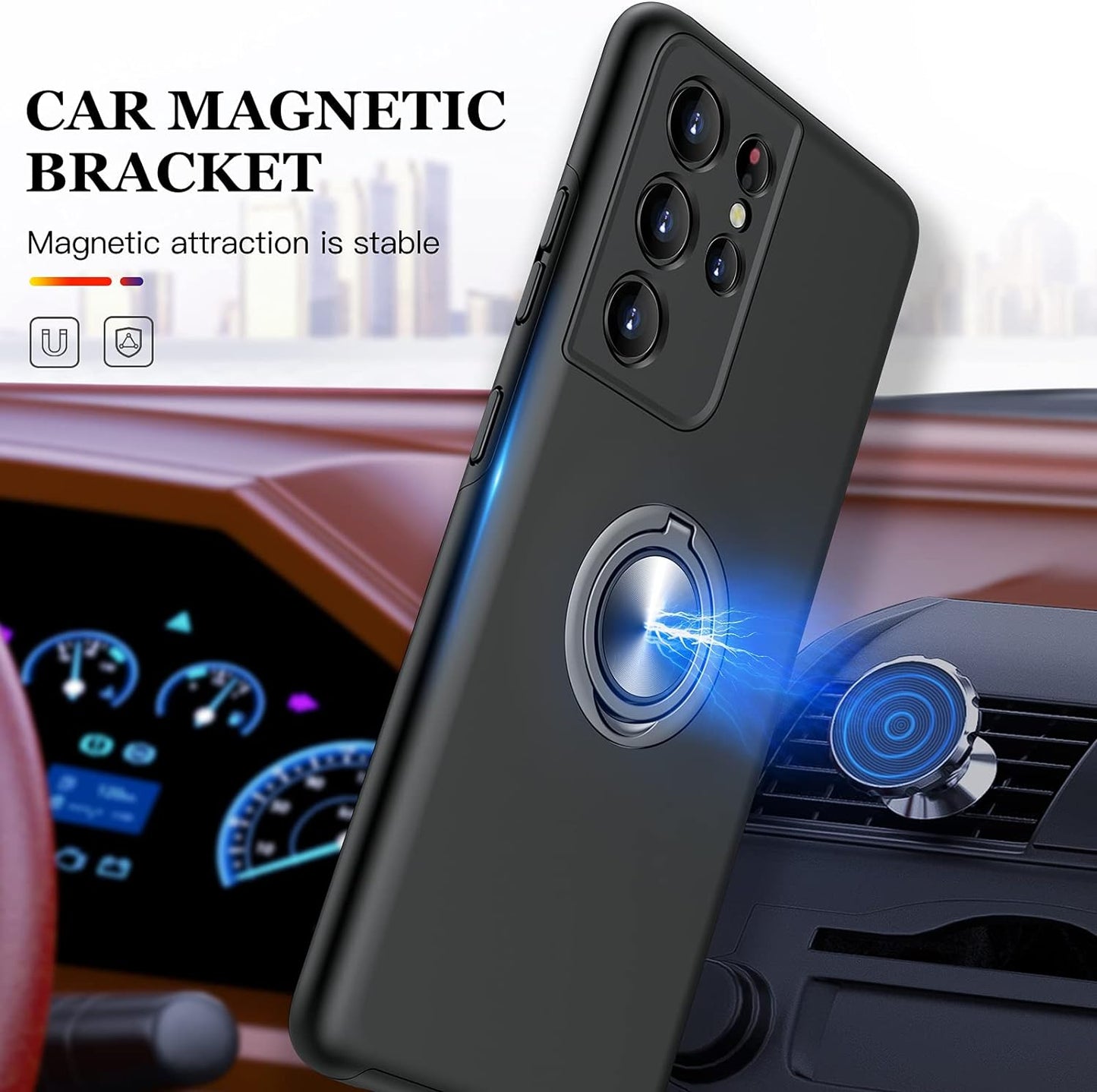 JAME for Samsung Galaxy S21 Ultra Case, [NOT for S21 or S21 Plus], Slim Soft Bumper Protective Case for Samsung S21 Ultra Case, with Invisible Ring Holder Kickstand for Galaxy S21 Ultra Case, Black  XJXIN   