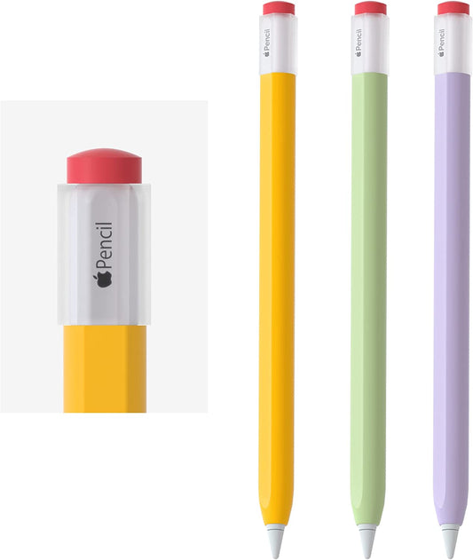 3 Pack Ergonomic Silicone Case for Apple Pencil 2Nd Gen,Vintage Pencil Holder Sleeve with Cap Accessories Compatible for Ipad Pro 11 12.9 Inch,Retro Yellow,Mint Green,Taro Purple  ELETIUO   