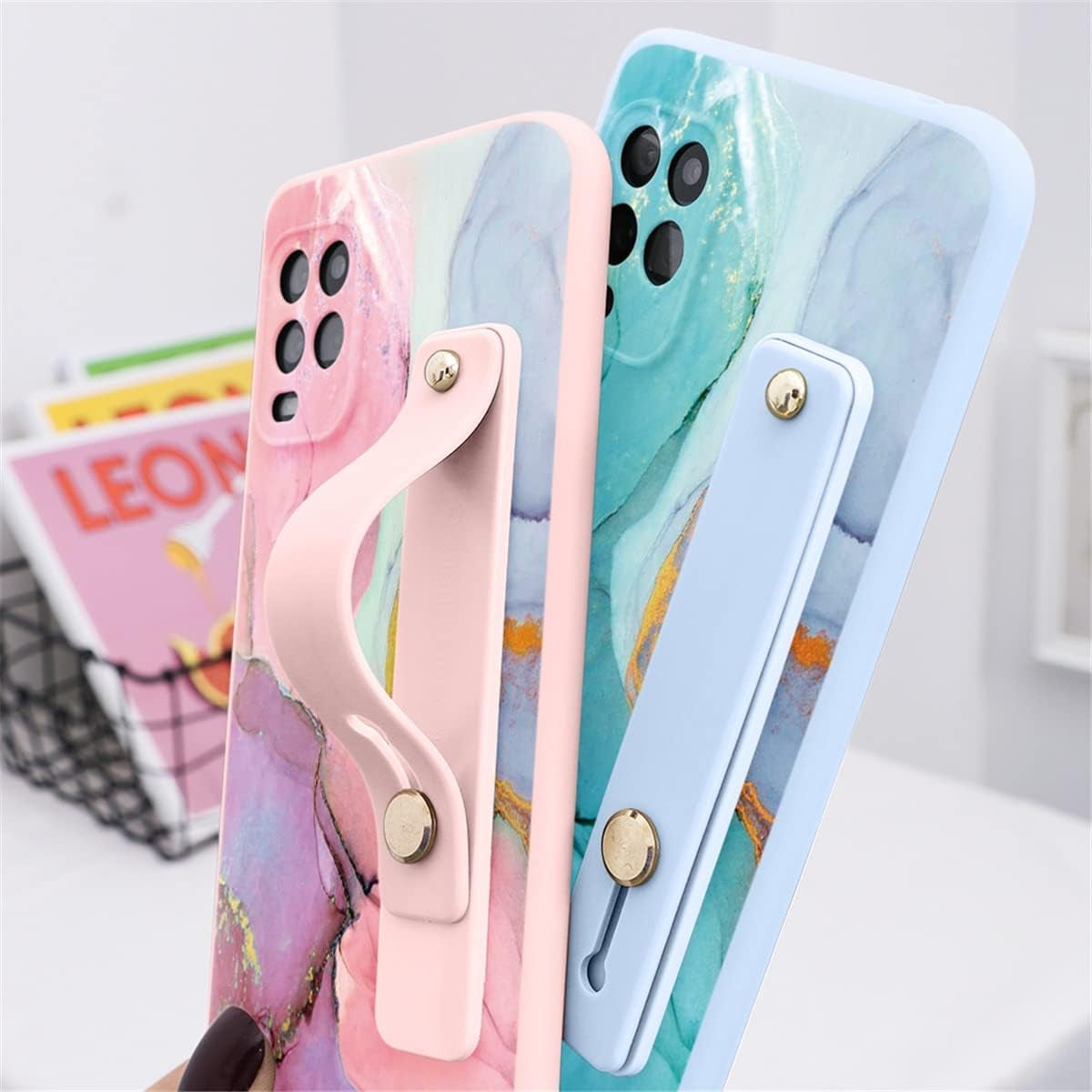 KAPUCTW 2 Pack for Xiaomi Poco M3 Case with Wrist Strap, Cute Marble Print Pattern Wristband Holder Phone Case Soft Silicone TPU Bumper Shockproof Protective Cover for Xiaomi Poco M3 6.53 Inch  KAPUCTW   