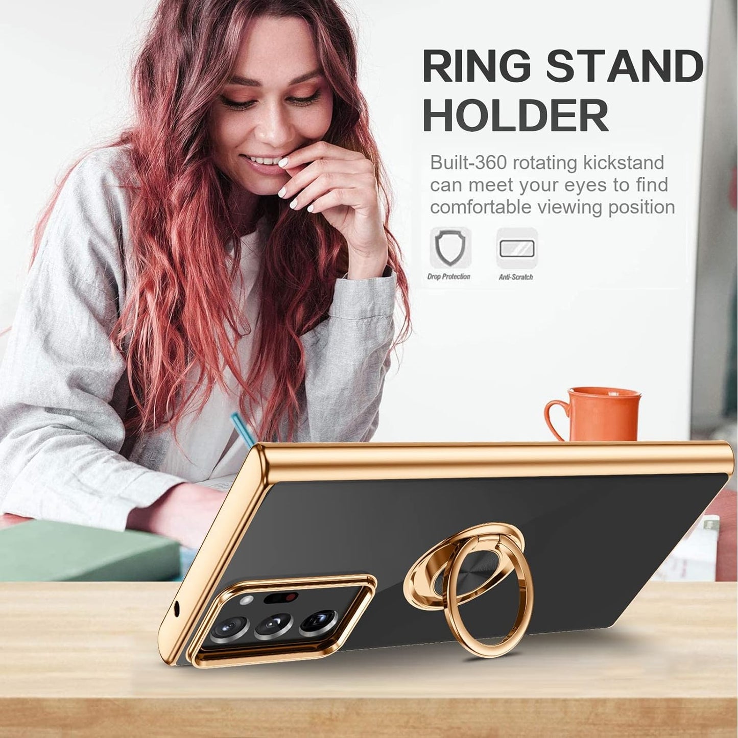 VENINGO Note 20 Ultra Case, Galaxy Note 20 Ultra Case, Slim Fit Soft 360° Ring Holder Kickstand Magnetic Car Mount Supported Shockproof Protective Cover for Samsung Note 20 Ultra 5G 6.9", Black/Golden  VENINGO   