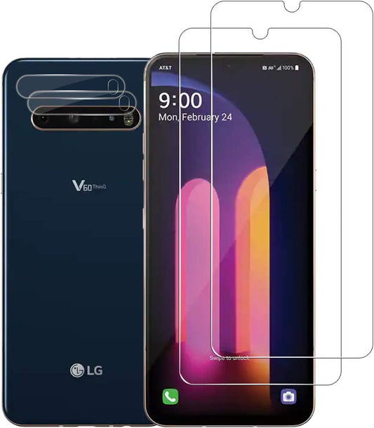 LG V60 Thinq Screen Protector + Camera Lens Protectors by YEYEBF,[2+2 Pack] Tempered Glass Screen Protector [9H Hardness][Case-Friendly][3D Glass][Bubble-Free] Screen Protector Glass for LG V60 Thinq  YEBF   
