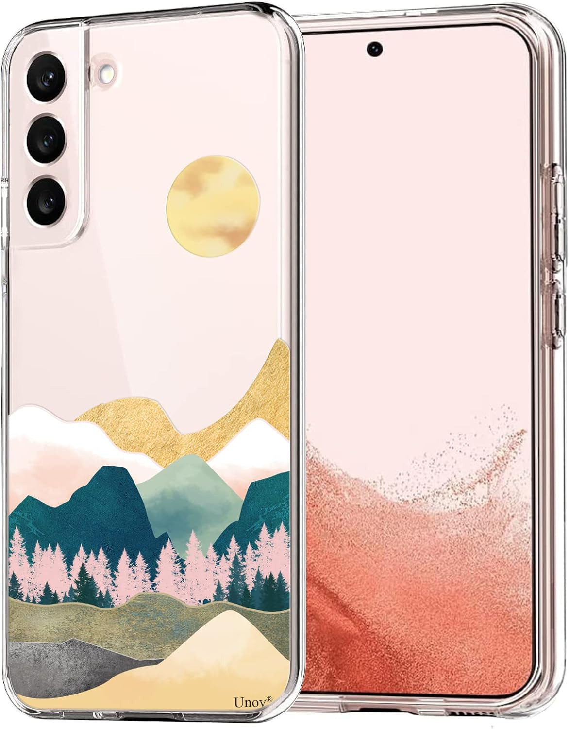 Unov Case Compatible with Galaxy S22 Case Clear with Design Soft TPU Shock Absorption Slim Embossed Pattern Protective 6.1 Inch (Flower Butterfly)  Unov Sierra Mountains  