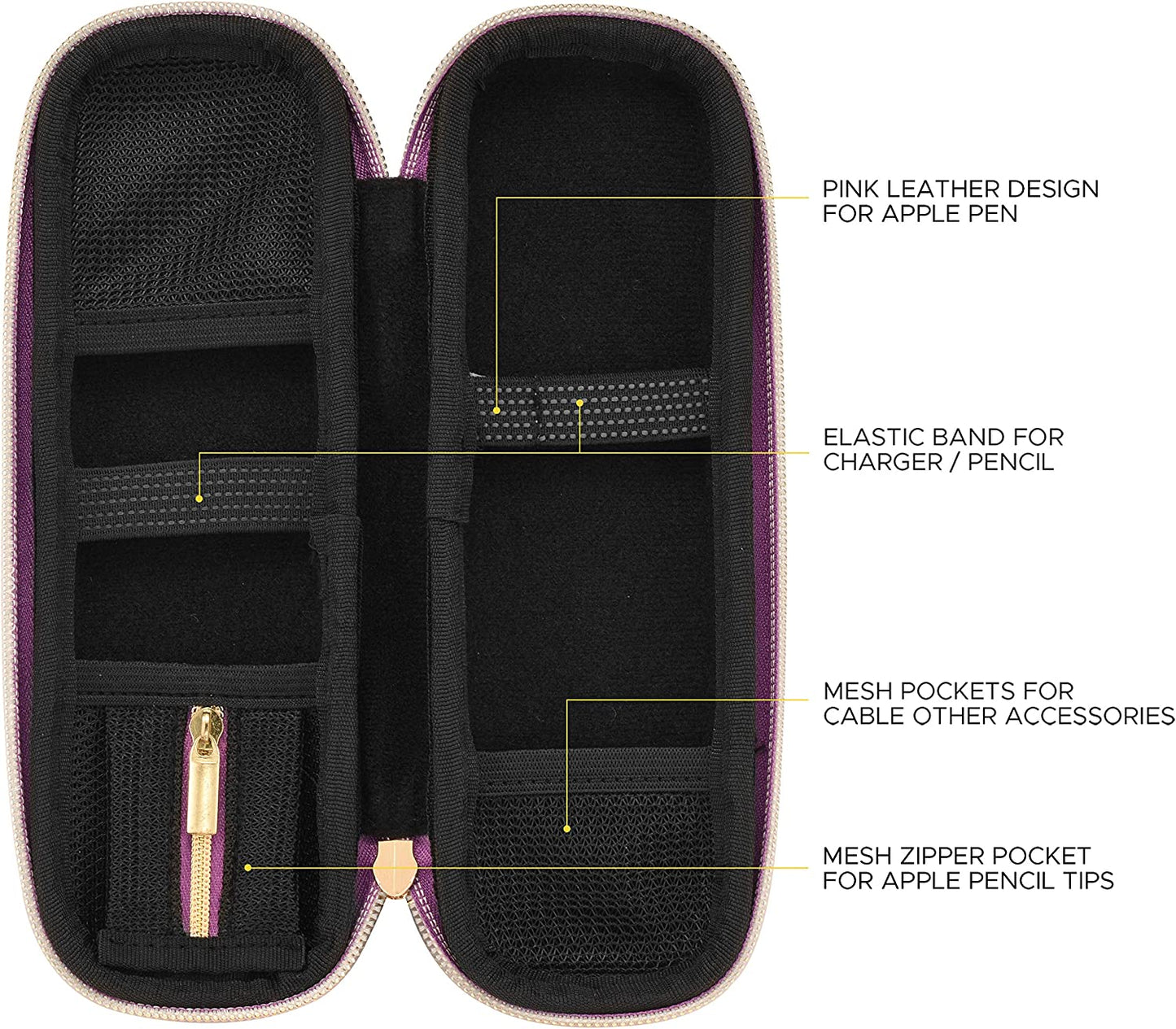 Comfyable Pencil Holder Pencil Case for Apple Pencil, Pen Accessories Elastic Strap Sleeve Protective Carrying Case for USB Cable Airpods with Mesh Pockets, Purple Glitter  Comfyable   