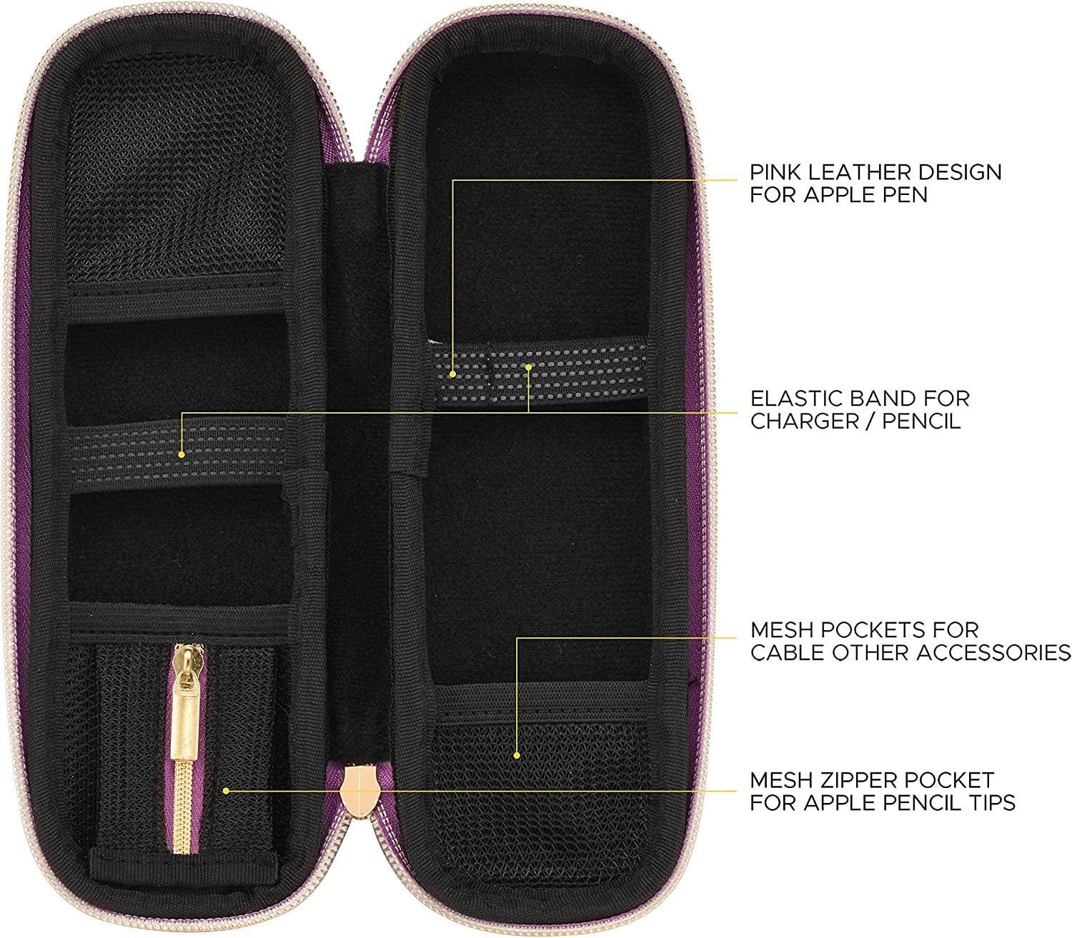 Comfyable Pencil Holder Pencil Case for Apple Pencil, Pen Accessories Elastic Strap Sleeve Protective Carrying Case for USB Cable Airpods with Mesh Pockets, Purple Glitter  Comfyable   