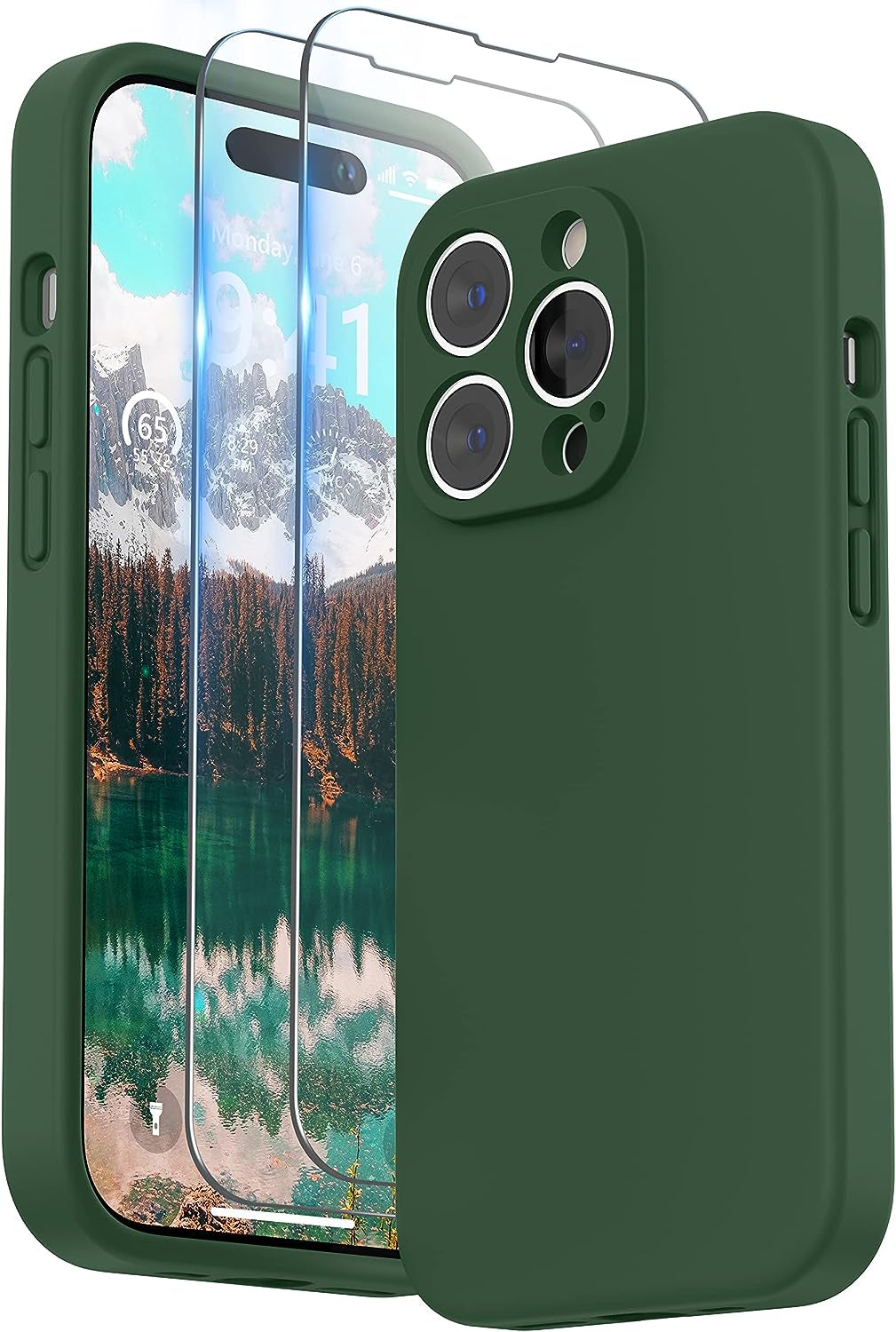 SURPHY Designed for Iphone 14 Pro Case with Screen Protector, (Camera Protection + Soft Microfiber Lining) Liquid Silicone Phone Case, Cactus Green  SURPHY Clover Green  
