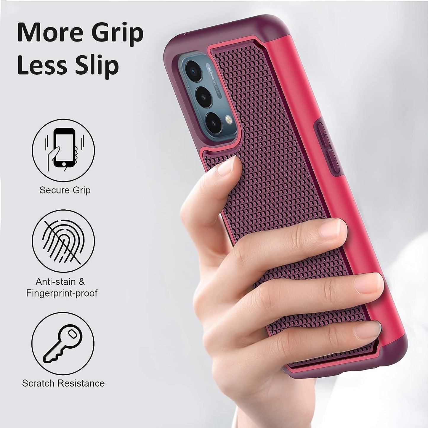NTZW for Oneplus Nord N200 5G Case: Heavy Duty Shockproof Protective Phone Case [2 Tempered Glass Screen Protector] Anti-Slip Textured Hard Cover + Soft Silicone Bumper, Military Armor Case - Burgundy  yanshichuang   