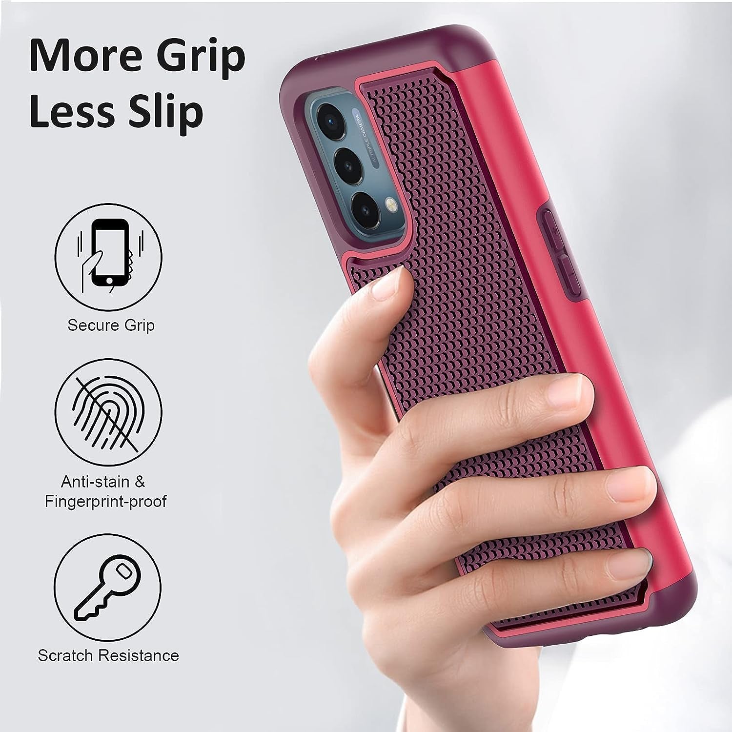 NTZW for Oneplus Nord N200 5G Case: Heavy Duty Shockproof Protective Phone Case [2 Tempered Glass Screen Protector] Anti-Slip Textured Hard Cover + Soft Silicone Bumper, Military Armor Case - Burgundy  yanshichuang   
