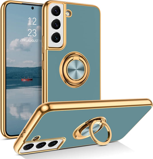 DUEDUE for Samsung Galaxy S21 plus Case with Ring Holder Kickstand 360 Degree Rotation Magnetic Car Finger Soft TPU Slim Cover Shockproof Protective Phone Case for Samsung S21 plus 6.7", Gray Green  DUEDUE   