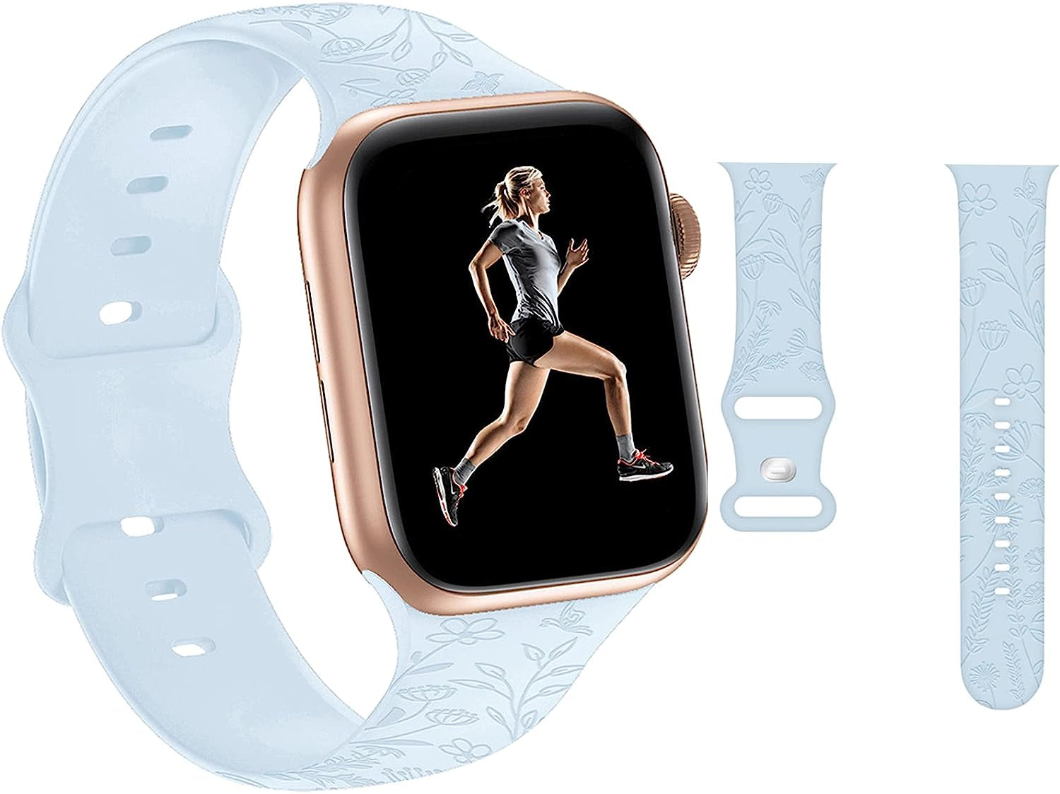 Engraved Pineapple Watch Bands Compatible with Apple Watch 42Mm 44Mm 45Mm, Men Girls Women Laser Printed Soft Silicone Sports Wristband Strap Replacement for Iwatch SE & Series 7/6/5/4/3/2/1 (Green)  Hi-Yoohere Blue Floral 38mm/40mm/41mm 