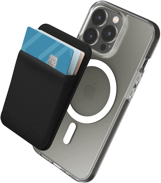 Sinjimoru Stretchy Magnetic Phone Wallet, Magnetic Card Holder for Back of Phone as Phone Wallet Stick on for Magsafe Wallet Compatible with Iphone 14 & 13 12 Series. M-Basic Black  Sinjimoru Co. Ltd   