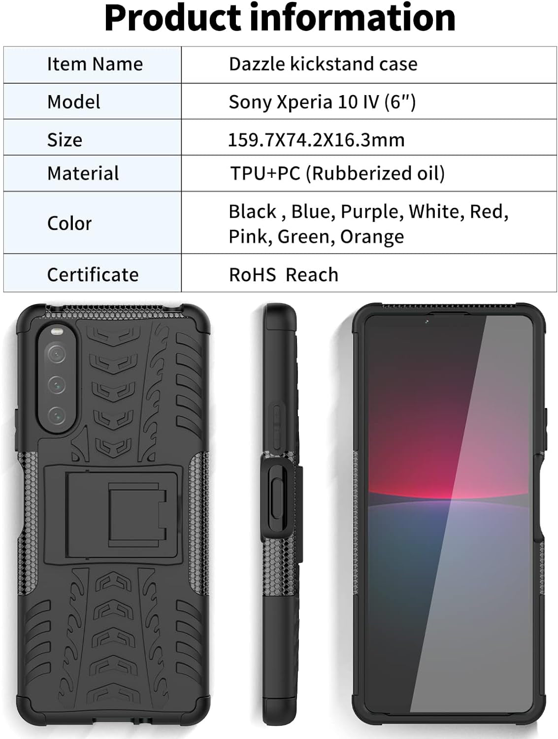 Ysnzaq Tyre Pattern Phone Case for Sony Xperia 10 IV, TPU and PC Double Layer Shockproof Protection with Durable Kickstand Phone Cover for Sony Xperia 10 IV XW Purple  Ysnzaq   