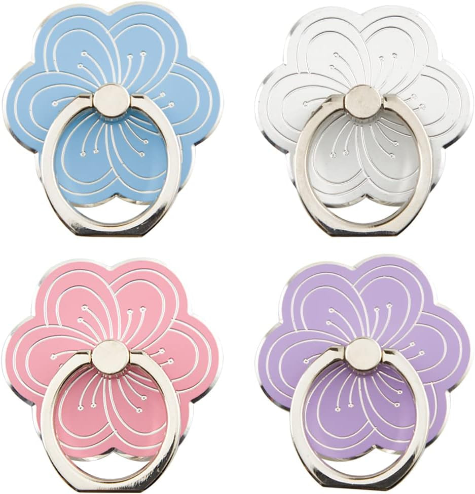 Flower Cell Phone Ring Holder, Zinc Alloy Metal Phone Back Ring Grip for Finger (White)  SUNURS 4-pack  