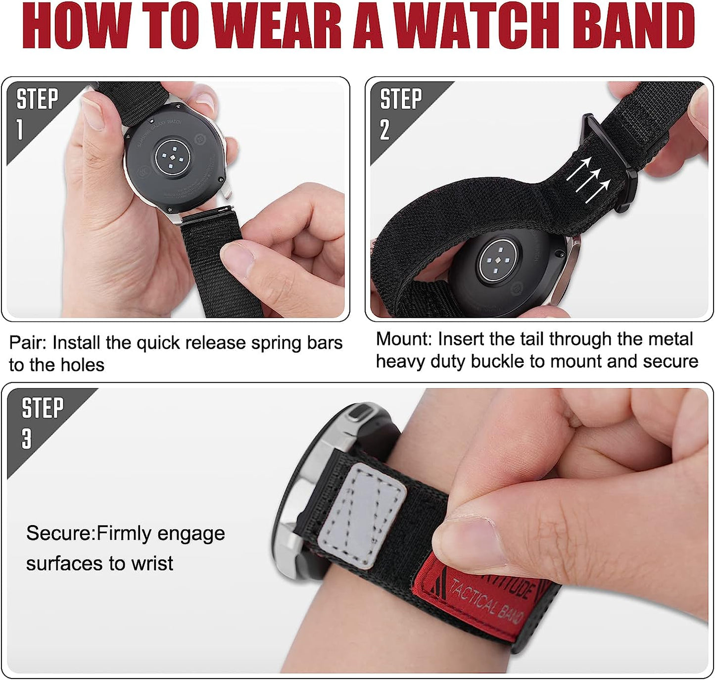 20Mm Quick Release Nylon Rugged Sports Watch Band for Men Compatible with Samsung Galaxy Watch 4/5 Band/Active 2 Watch Bands 40Mm 44Mm/Galaxy Watch 5 Pro Band 45Mm/Watch  41Mm/Watch 4 Classic 42Mm 46Mm Black/Navy Blue/Crimson Red/Pumpkin Orange/Army Green  Ritche   