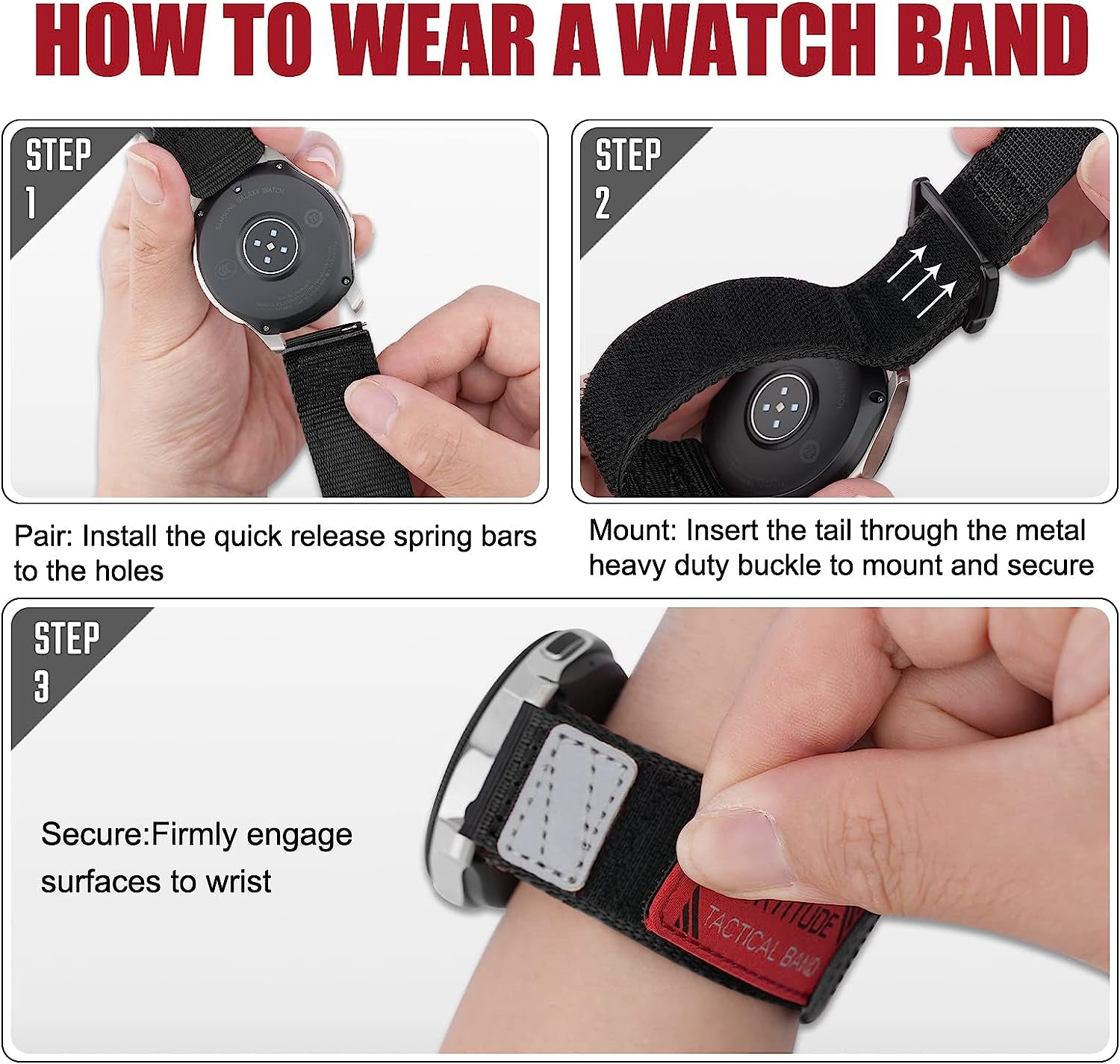 20Mm Quick Release Nylon Rugged Sports Watch Band for Men Compatible with Samsung Galaxy Watch 4/5 Band/Active 2 Watch Bands 40Mm 44Mm/Galaxy Watch 5 Pro Band 45Mm/Watch  41Mm/Watch 4 Classic 42Mm 46Mm Black/Navy Blue/Crimson Red/Pumpkin Orange/Army Green  Ritche   