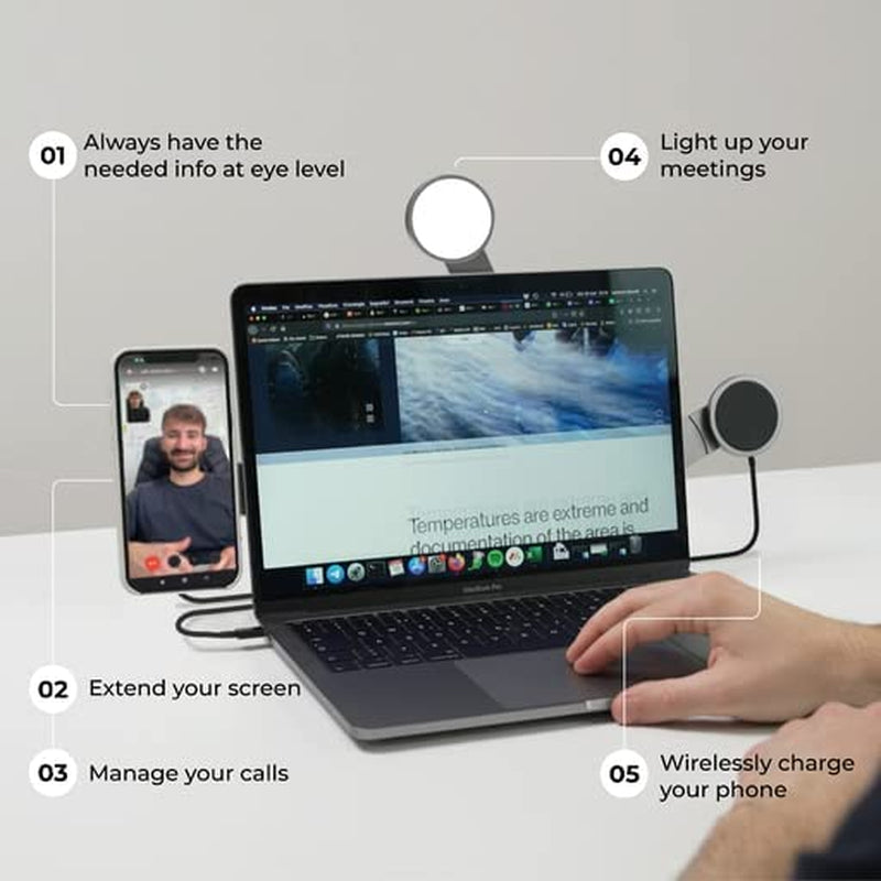 Rolling Square Edge Full Kit with Cell Phone Holder, 15W Magnetic Wireless Charger, and 280-Lumen Laptop Monitor Light for Zoom Meetings, Carrara White  Rolling Square   