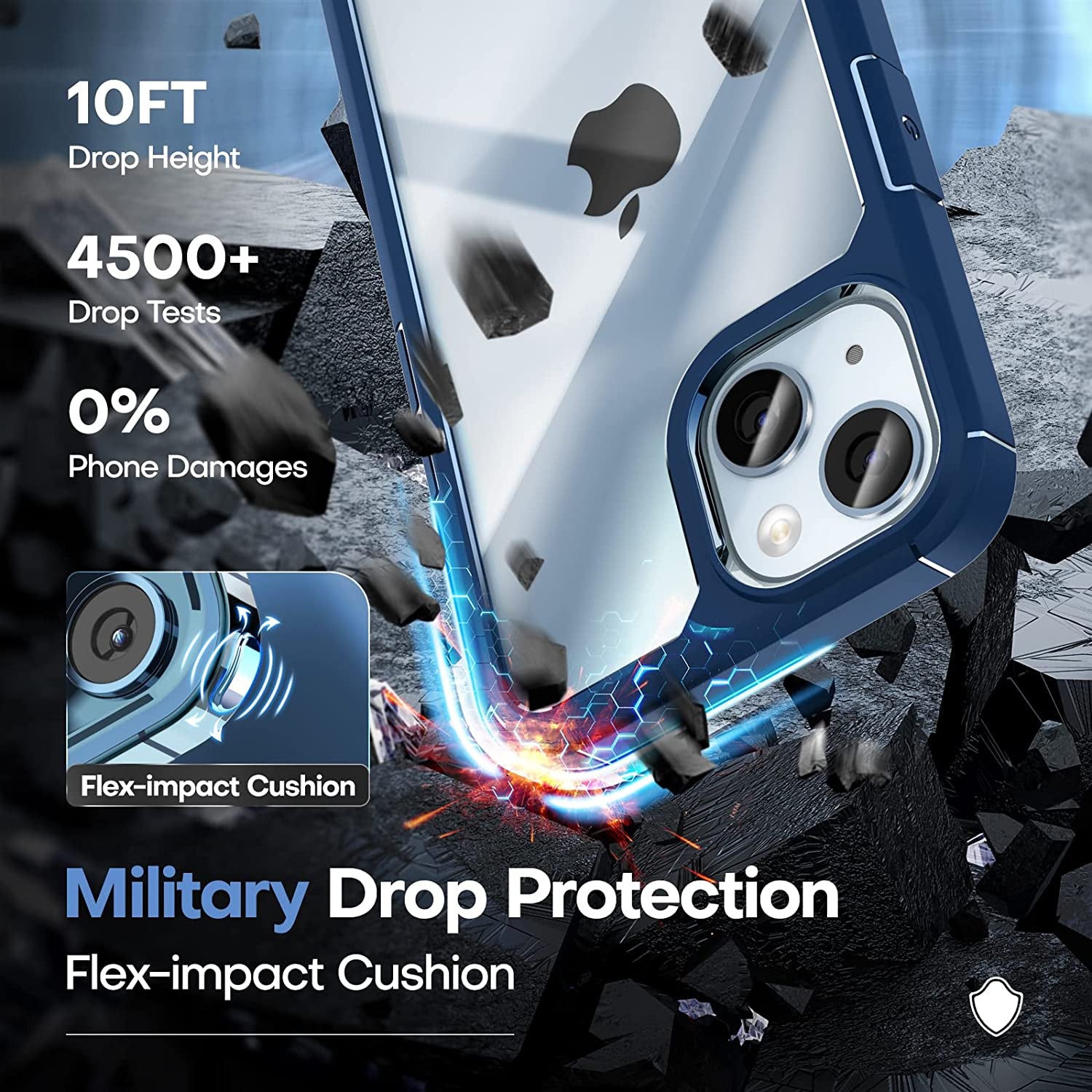 TAURI 5 in 1 Designed for Iphone 14 Case, [Not Yellowing] with 2 Screen Protector + 2 Camera Lens Protector [Military Drop Protection] Shockproof Slim Phone Case for Iphone 14 6.1 Inch-Blue  TAURI   
