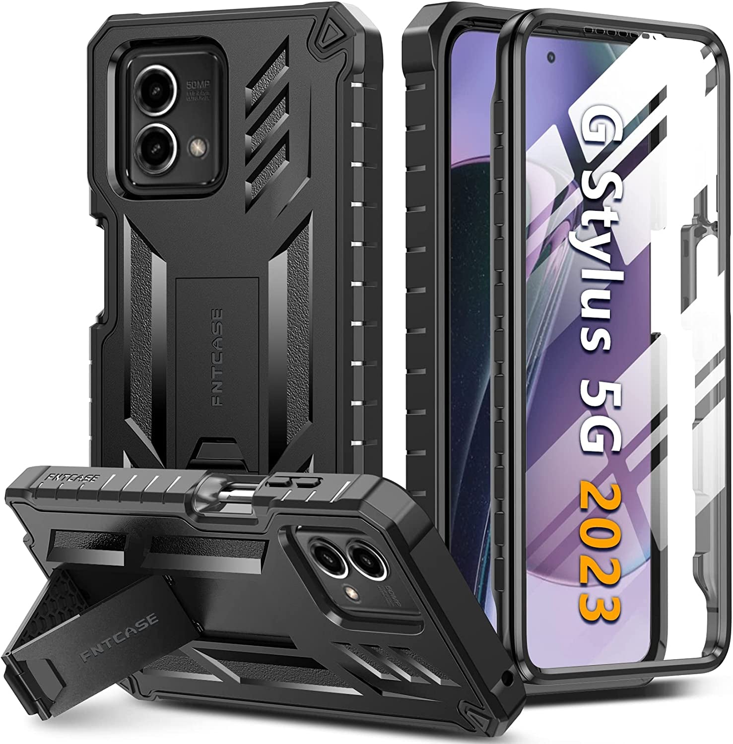 FNTCASE for Motorola Moto G-Stylus-5G-2023 Case: Shockproof Military Grade Protective Phone Cover with Kickstand - Rugged Hybrid Matte Textured Dual Layer Full Protection - 6.6 Inch Black  FNTCASE   