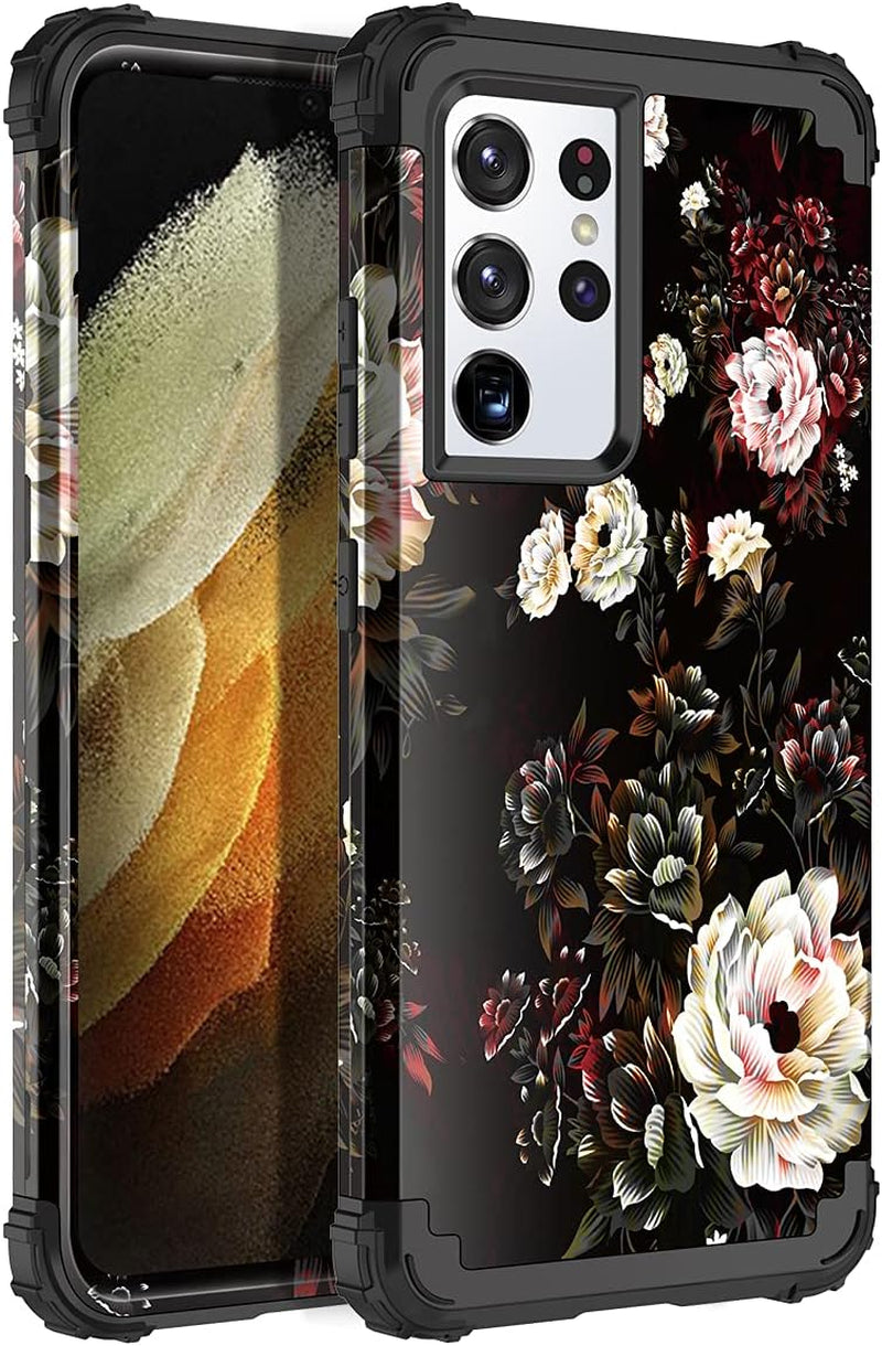 Rancase for Galaxy S21 Ultra 5G Case,Three Layer Heavy Duty Shockproof Protection Hard Plastic Bumper +Soft Silicone Rubber Protective Case for Samsung Galaxy S21 Ultra 5G 6.8 Inch,Purple Mandala  Rancase Black  