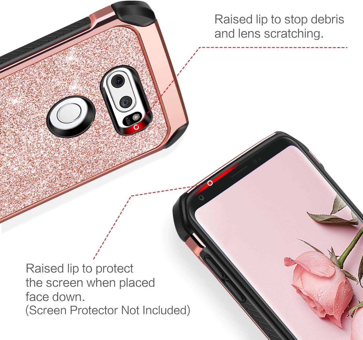 LG V30 Case, LG V30+ Case, LG V35 Thinq Phone Cases, LG V30S Thinq Cell Phone Case, BENTOBEN Slim 2 in 1 Glitter Bling Sparkly Cover, Heavy Duty Shockproof Protective Cases for Women, Gilrs, Rose Gold  BENTOBEN   