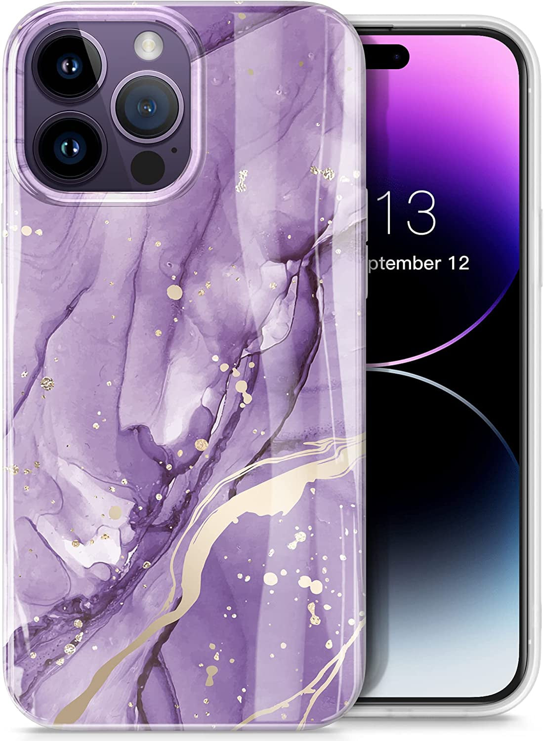 GVIEWIN Case Compatible with Iphone 14 Pro 6.1 Inch, [10FT Military-Grade Drop Tested] Clear Butterfly Stylish Case Shockproof Protective Hard Pc+Soft TPU Phone Cover Women (Alluring Butterfly/Purple)  GVIEWIN River/Purple  