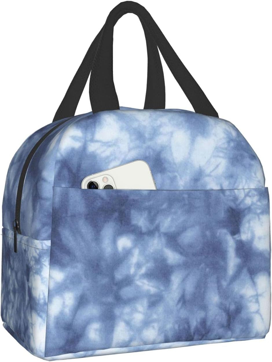 Fashion Blue and White Patchwork Lunch Box Insulated Cooler Lunch Tote Bag Travel Picnic Durable Shopping Reusable Waterproof Bags for Women  carati   