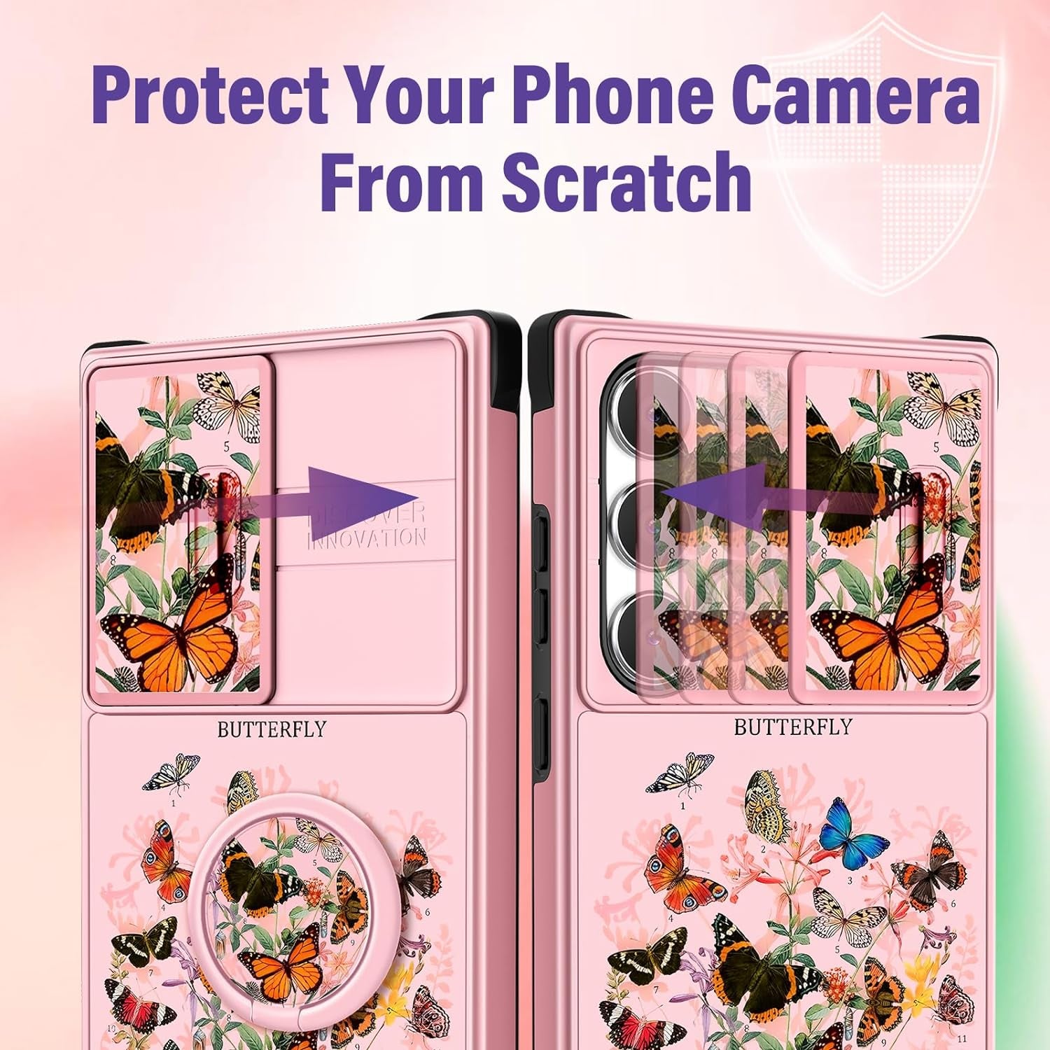 Funermei (2In1 for Samsung Galaxy S22 Ultra Case for Women Cute Butterfly Girls Phone Cover Girly Pretty Aesthetic Butterfly Design with Camera Cover and Ring Stand Funda for S22 Ultra Case 5G  Funermei   