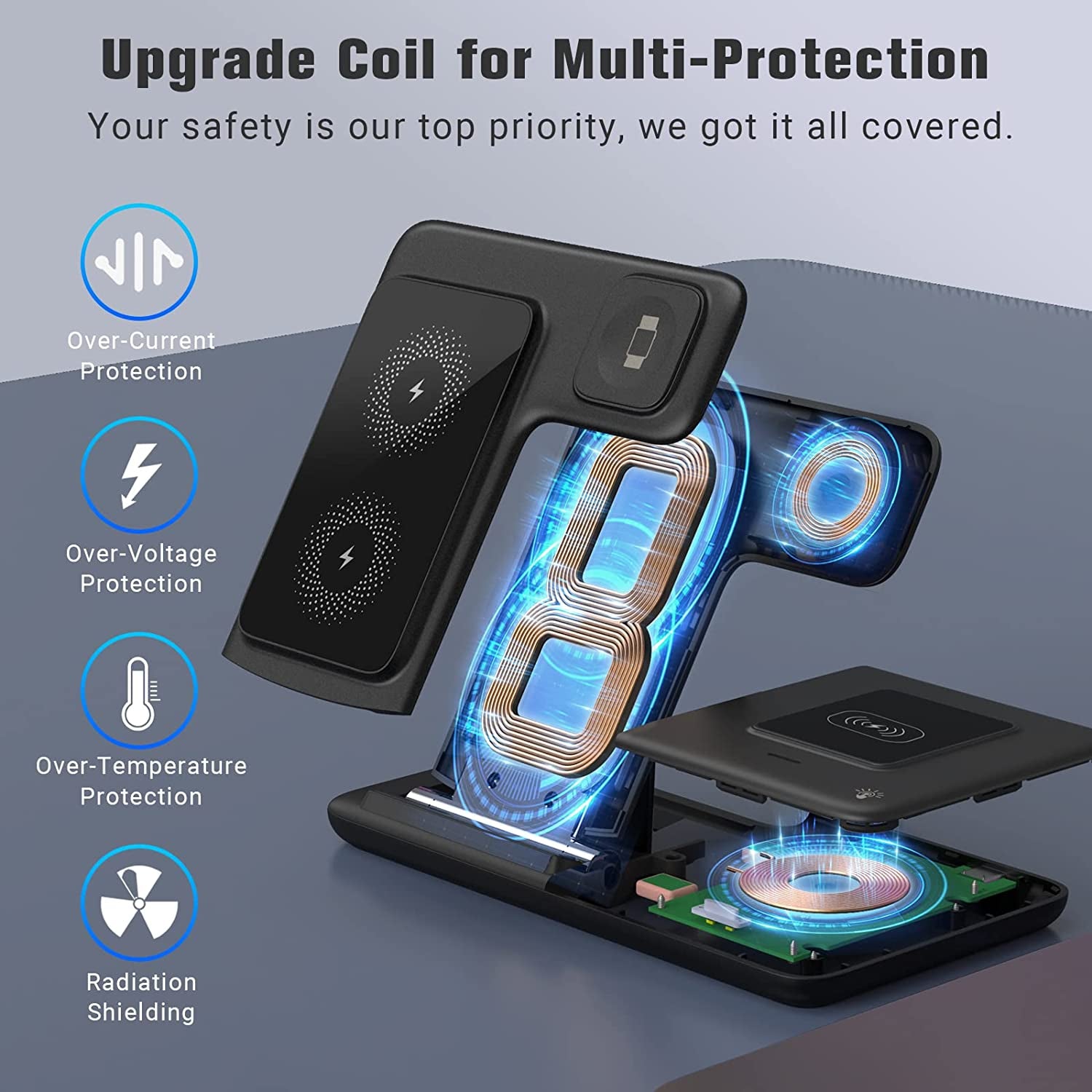 Charging Station for Apple Multiple Devices, 3 in 1 Fast Wireless Charger Foldable for Iphone 14/13/12/11/Pro/Xs/Xs Max/Xr/X/Se/8/8 plus Apple Watch 8/7/6/SE/5/4/3/2 Airpods 3/2/Pro with Adapter  Bauhoo   