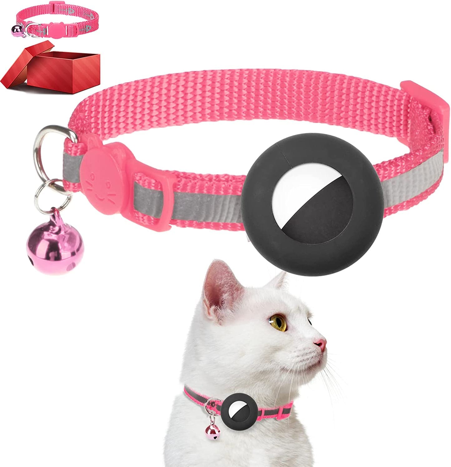 DILLYBUD Reflective Cat Collars Breakaway for Big Cats/Adult Cats Boys and Girls with Bell and Charm, 3/5" Width Safety Buckle Nylon Kitten Collar, 2 Pack Adjustable Soft Cute Pet Collar for Summer  DILLYBUD 2 Pack-Pink 3/8" Width 