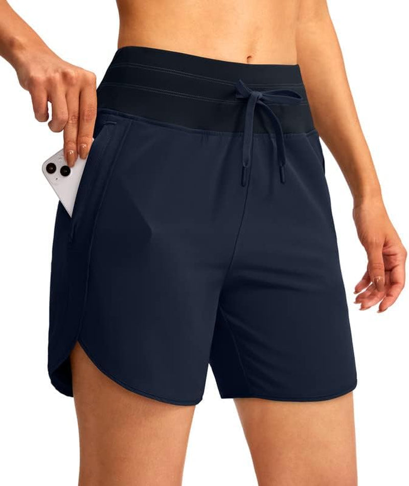 YYV Women'S 5" Running Athletic Shorts High Waisted Lightweight Workout Shorts for Women with Zipper Pockets  YYV Navy XX-Large 