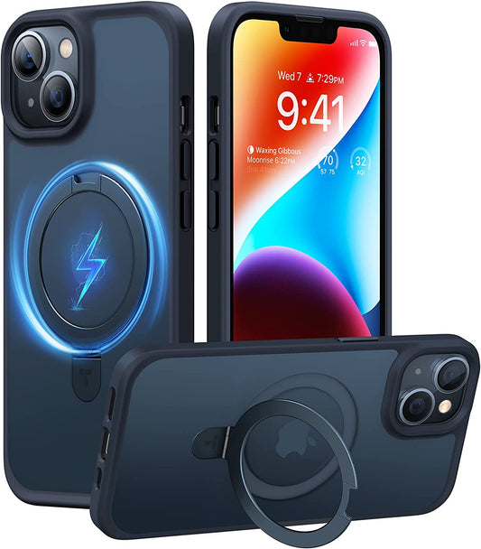 TORRAS Magnetic UPRO Ostand for Iphone 14 Case 6.1 Inch, [Compatible with Magsafe] Matte Hard Back with Soft Silicone Edge Protective yet Slim Kickstand Phone Cases for Iphone 14, Black  TORRAS A- Translucent Black  