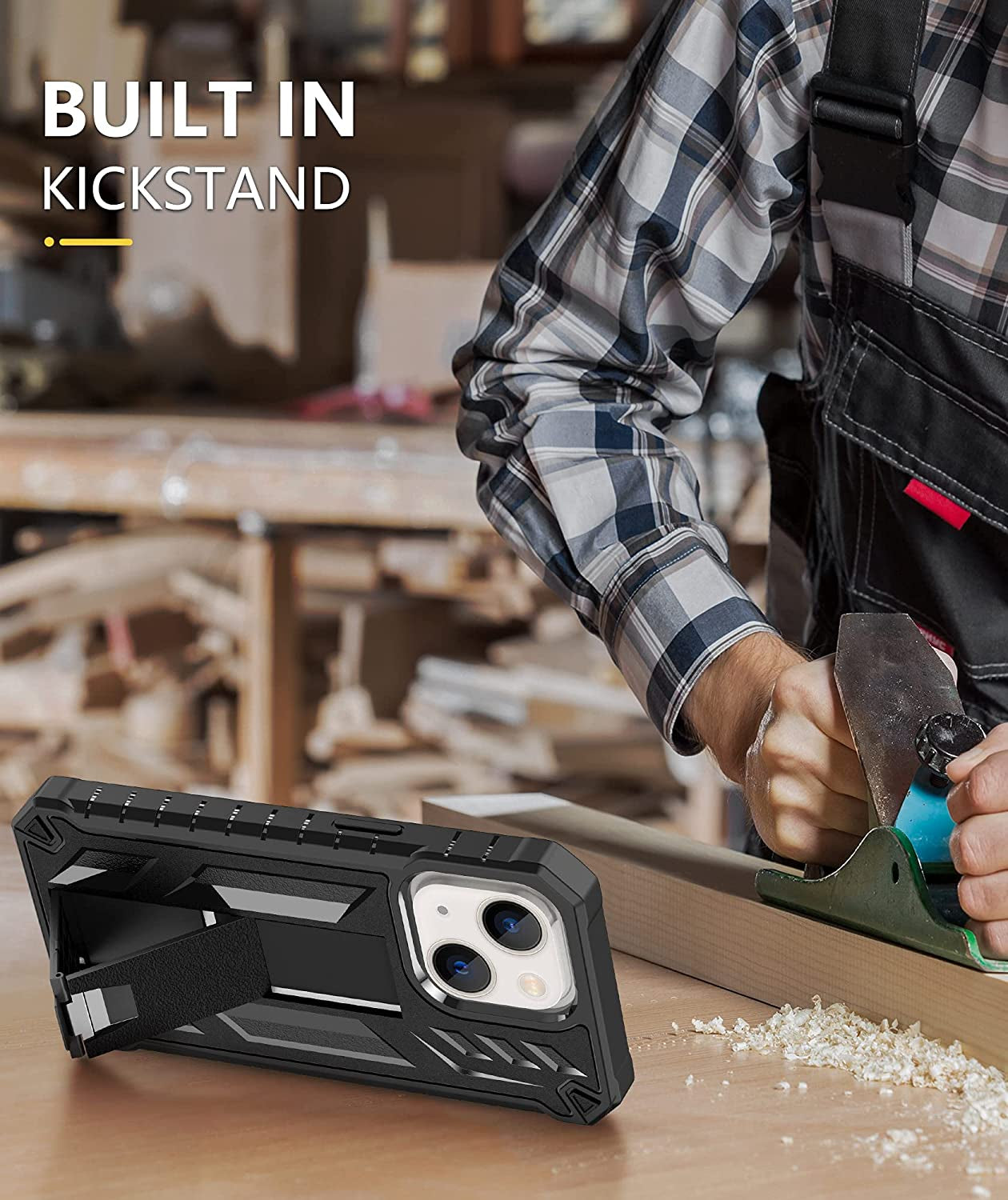 For Iphone 13 Case Protective Cover: Iphone 14 Case Heavy Duty Military Grade Hard Protection Shock Proof Grip | Durable Dual-Layer Design Iphone 13-14 Phone Case with Built-In Kickstand Black  DAMAI   