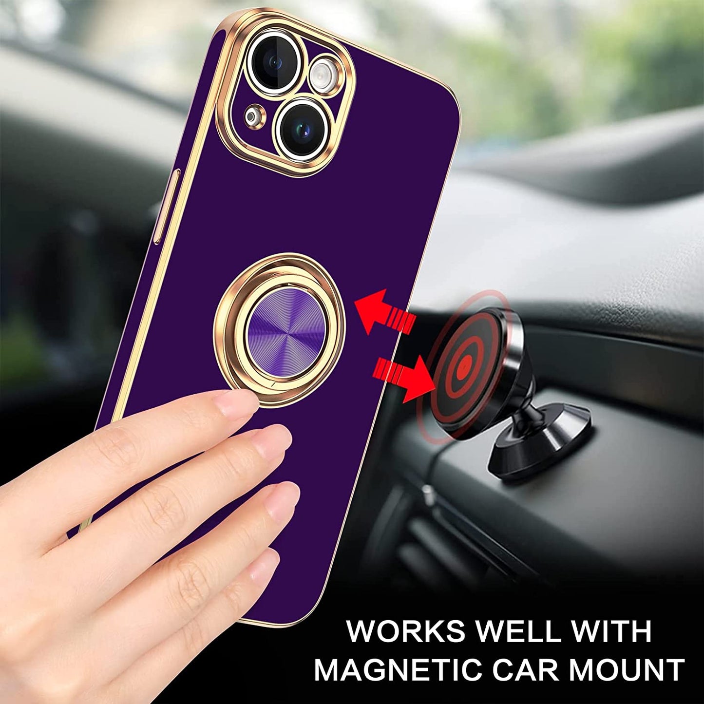 VENINGO Iphone 14 Case,Phone Cases for Iphone 14,Slim Fit Soft 360° Ring Holder Kickstand Magnetic Car Mount Supported Easy Clean Shockproof Protective Cover for Apple Iphone 14 6.1" 2022, Deep Purple  VENINGO   