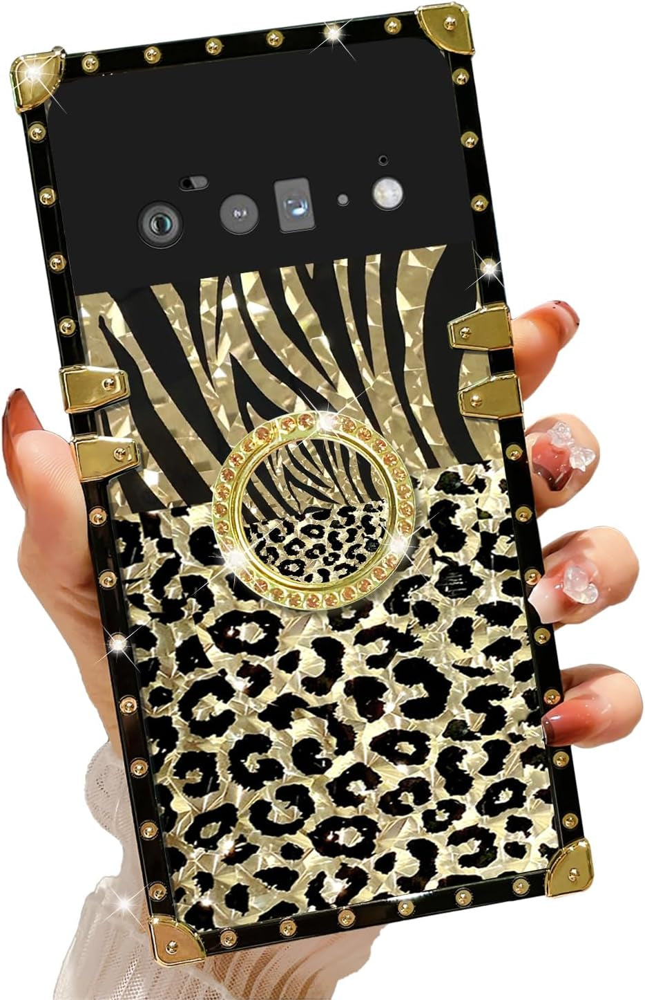 Designed for Google Pixel 6 Phone Case Luxury Square Case Drop Shockproof Protection Cover Elegant Cute Shining Retro Golden Glitter Leopard Cheetah Case for Google Pixel 6 - Leopard  Easyscen Lips-Pixel 6 Pro  