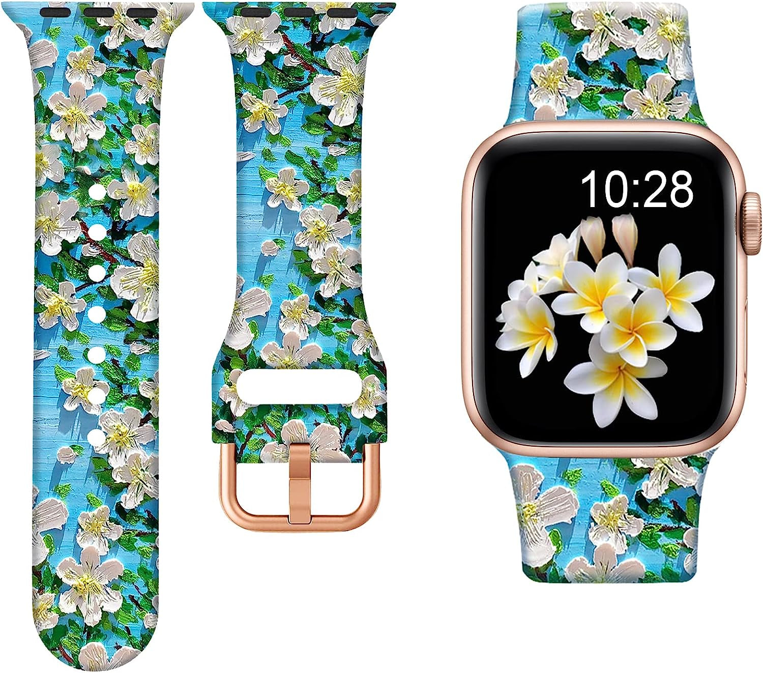 Brigtlaiff Iwatch Bands Compatible with Apple Watch Band 38Mm 40Mm 41Mm for Women Men Girls, Cute Print Soft Silicone Sport Strap Replacement Wristband for Iwatch 8/7/6/5/4/3/2/1/SE  Brigtlaiff Jasmine Blooms  
