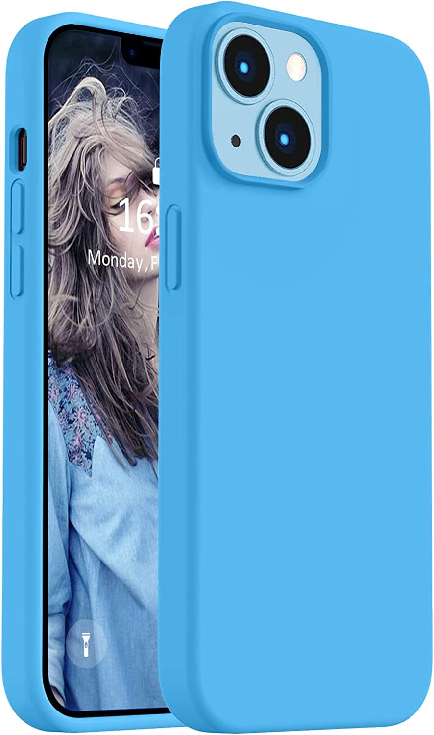 Vooii Compatible with Iphone 14 Case,[Silky Touch Premium Liquid Silicone] [Soft Anti-Scratch Microfiber Lining], Ultra Slim Shockproof Protective Case for Iphone 14 - Bright Orange  Vooii Blue  