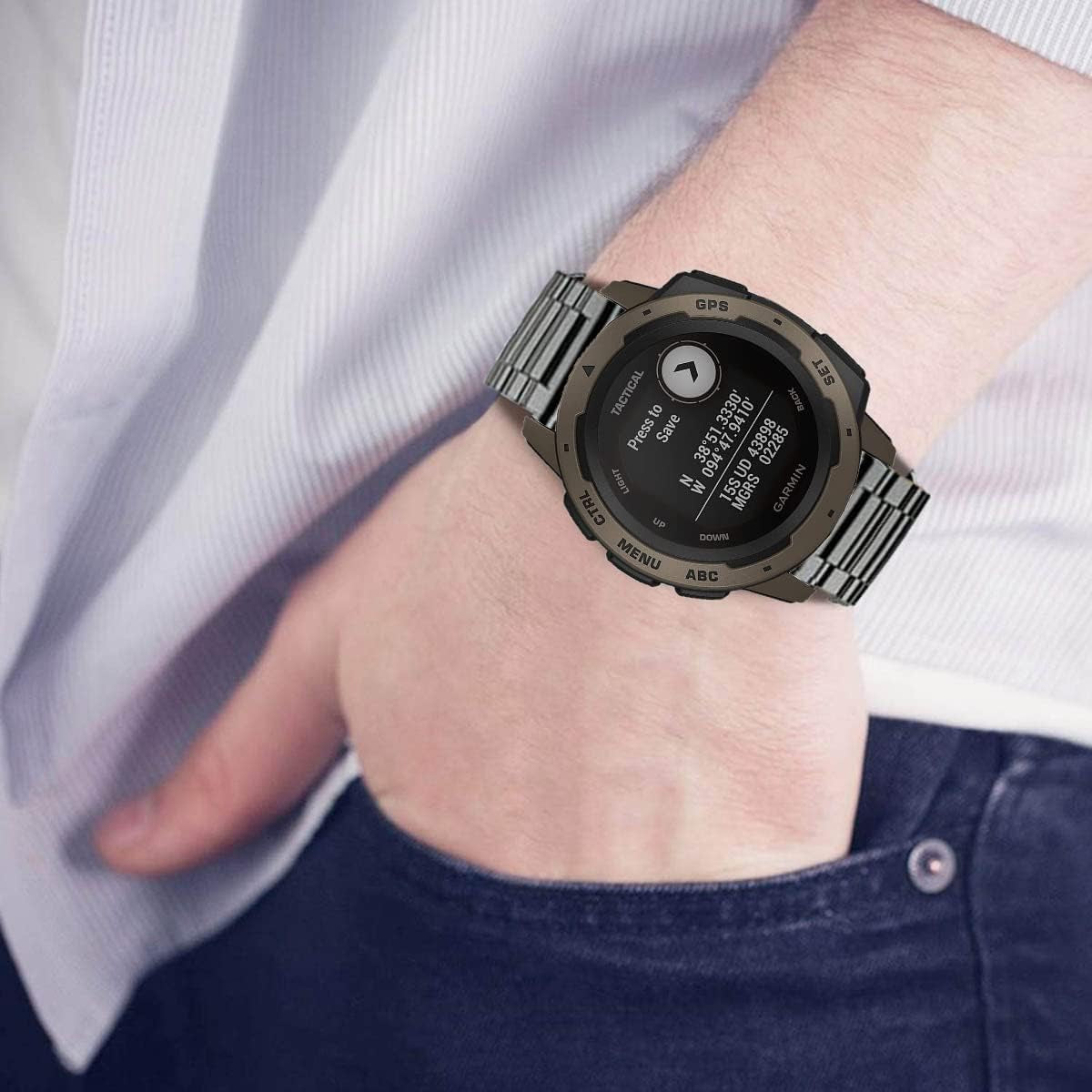 GARTOO Bands for Garmin Instinct/Instinct 2 Solar Watch Bands, Solid Stainless Steel Metal Replacement Wristband Strap Men for Garmin Instinct Tactical/Tide/Esports/Instinct Solar  GARTOO   