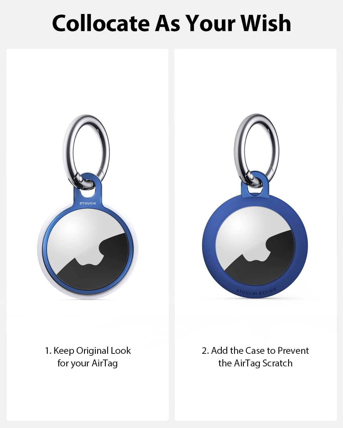 2 Packs Airtag Holder Key Ring with Soft TPU Case, Stouchi Stainless Steel Invisible Slim Keychain Compatible with Airtag 2021 Finder Items, Dog, Key, Backpacks Air Tag Accessories Blue Red  COSCOD   