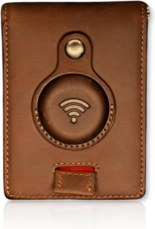 Genuine Leather Airtag Wallet | Credit Card Bifold Wallet for Apple Air Tag GPS | Minimalist RFID Blocking Slim Wallet | Multifunctional with Money Clip - Gift Box… (Brown)  Lumberjack Plaid   