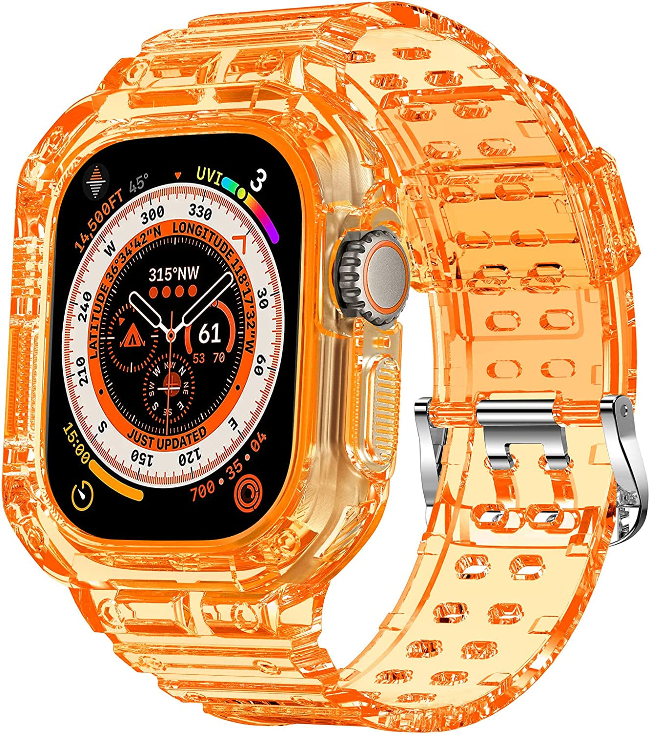 XYF Compatible for Apple Watch Ultra Band 49Mm 45Mm 44Mm 42Mm 41Mm 40Mm 38Mm with Case for Men Women, Shockproof Durable Sport Rugged Case Band for Iwatch SE Series 8 7 6 5 4 3 2 1  XYF Clear Orange 49mm Ultra49mm 
