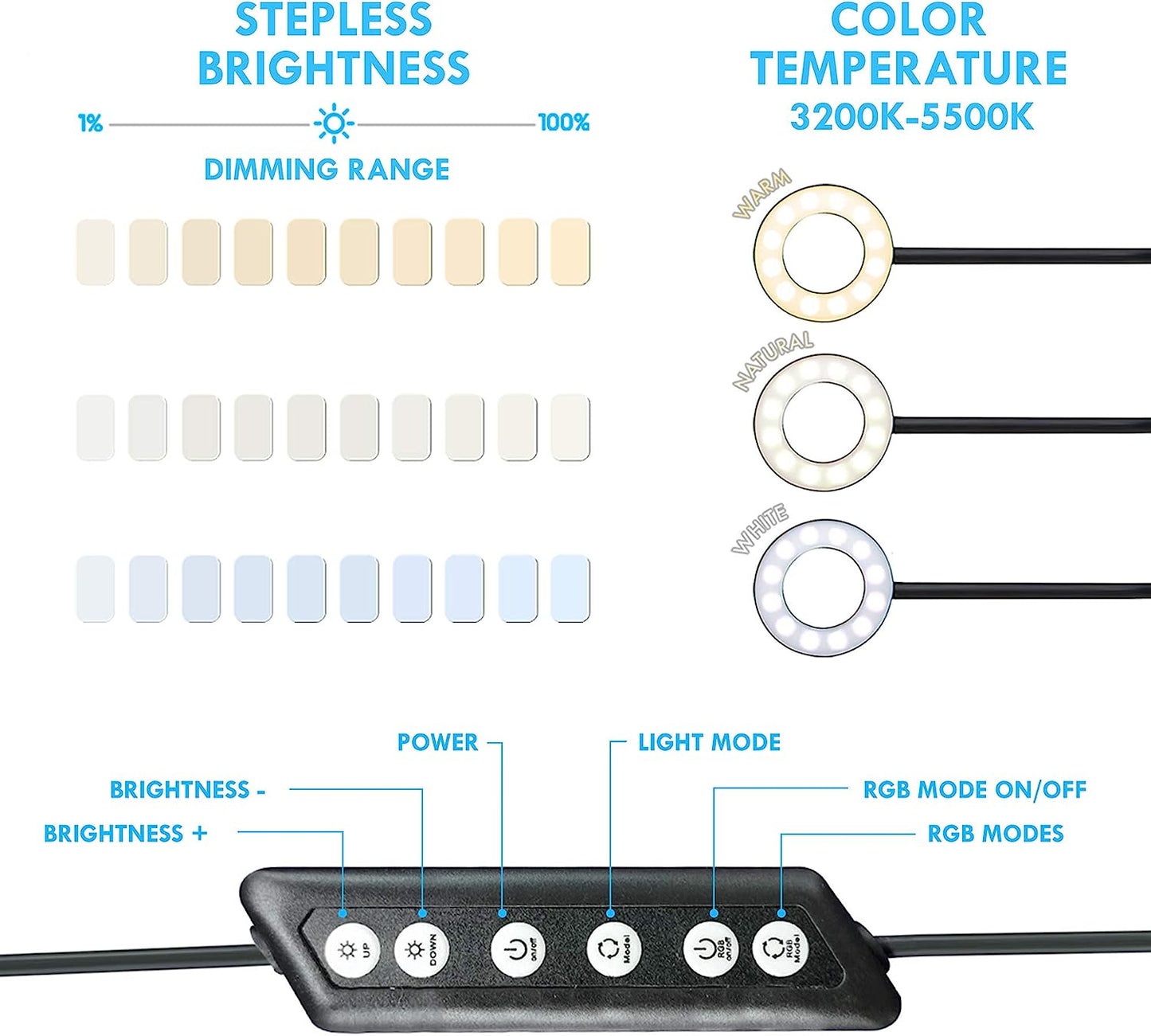 Aduro U-Stream Selfie RGB Ring Light with Tripod Stand and Remote Control, Dimmable 10" LED Ring Light with Stand and Phone Holder for Photography Makeup Vlogging Live Streaming  Aduro   