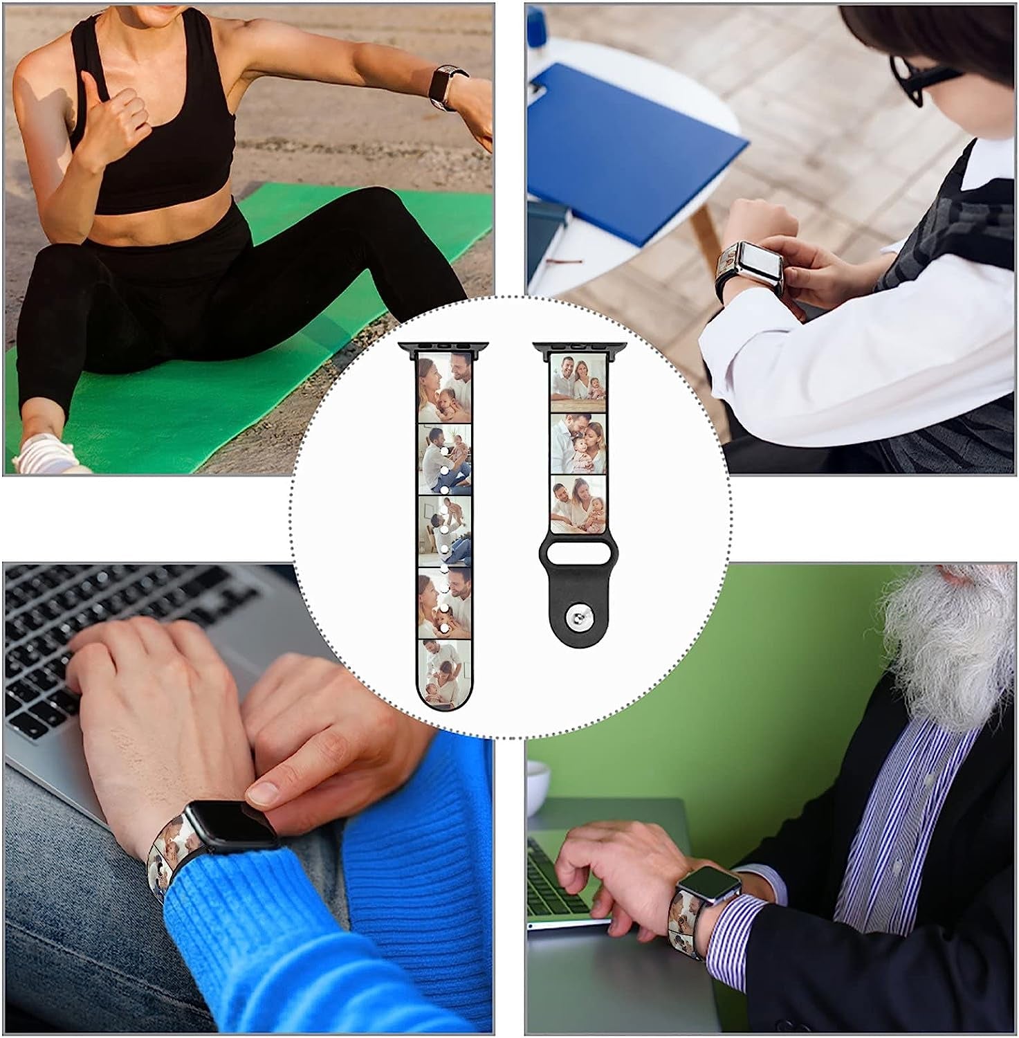 Custom Photo Band for Apple Watch 38Mm 40Mm 41Mm 42Mm 44Mm 45Mm 49Mm Women Men,Personalized Replacement Wrist Strap for Iwatch Series SE/8/7/6/5/4/3/2/1  Silmonkeyuls   