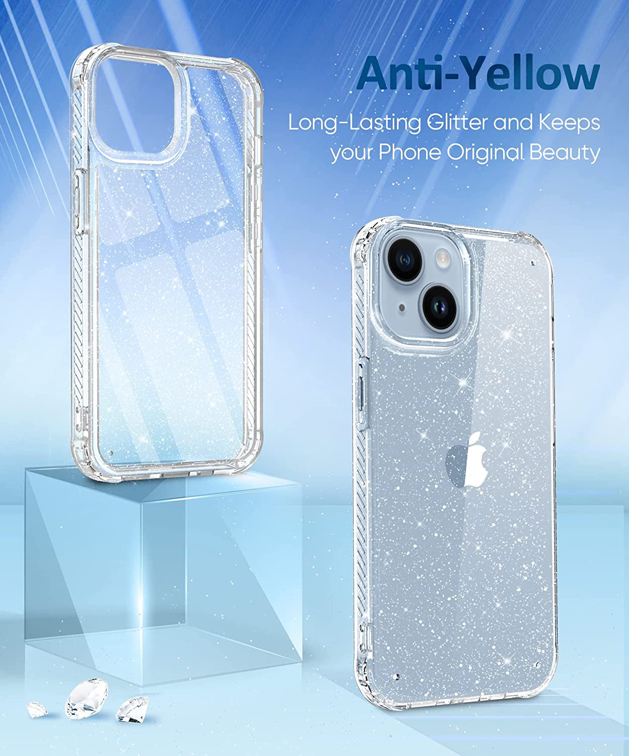 MIODIK for Iphone 14 Case with Screen Protector + Camera Lens Protector, [Non-Yellowing] Clear Glitter Phone Case, [Military-Grade Protective] Shockproof Women Cover for 6.1 Inch - Sparkle Clear  MIODIK   