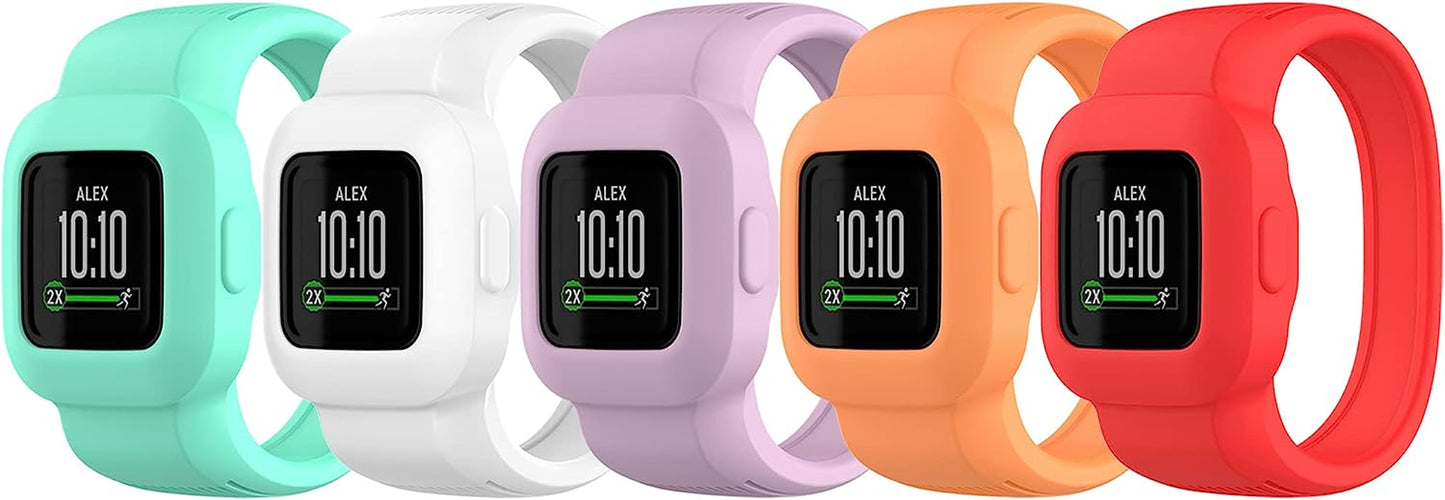 QGHXO Band for Garmin Vivofit Jr. 3, Soft Silicone Replacement Watch Band Strap for Garmin Vivofit Jr. 3 Fitness Tracker, Small, Large (No Tracker)  QGHXO 5PCS Bands-Girl Small 