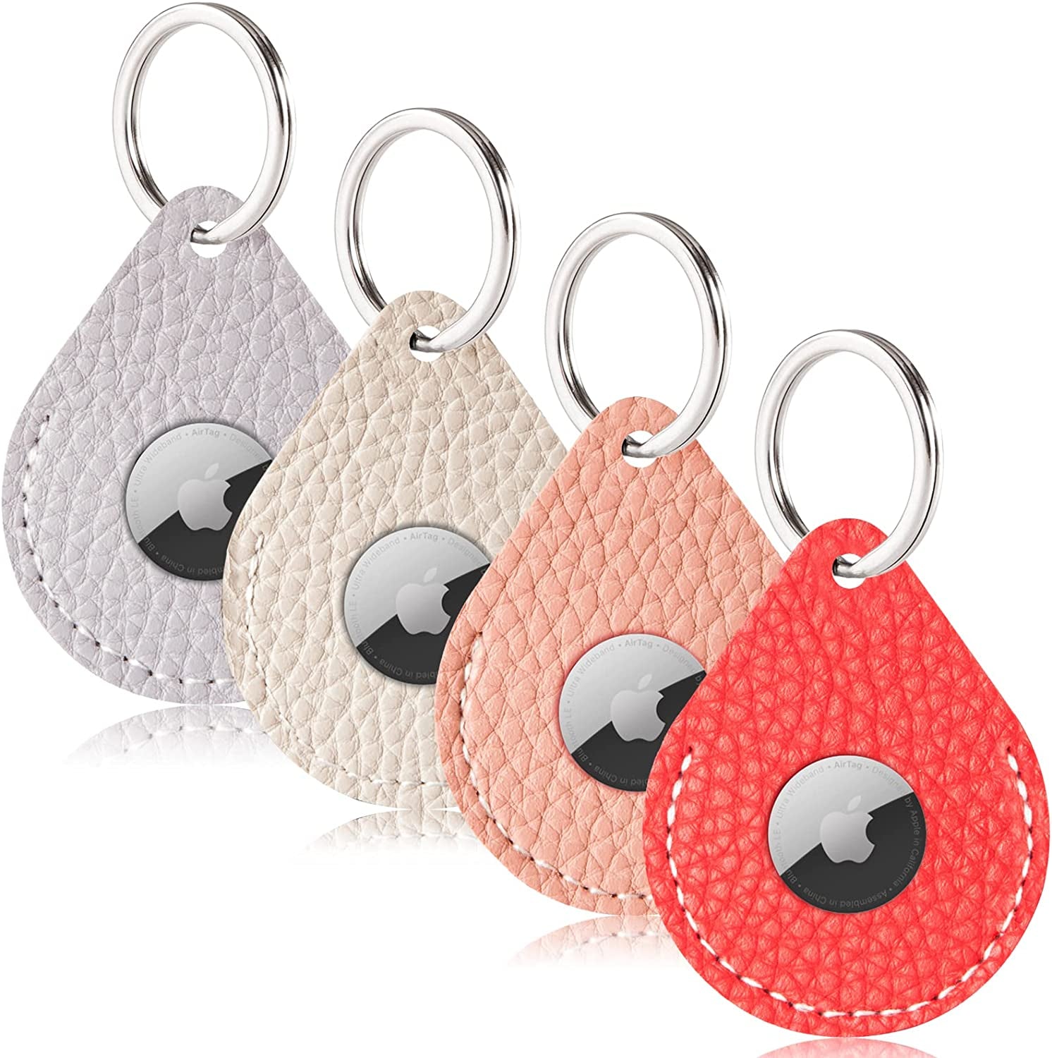 FOREVERFLYBIRD 4 Pack Airtag Holder Leather Case Air Tag Cover Keychain GPS Tracker Remote Finder Key Travel Backpack Pet Locator,Grey,White,Pink,Red  FOREVERFLYBIRD   