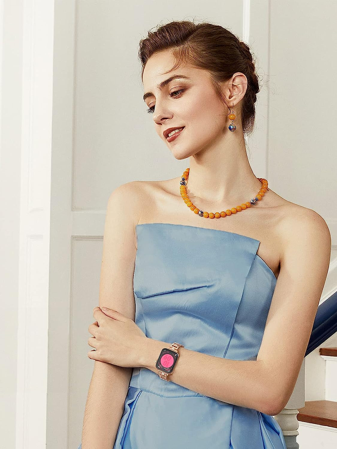 SIBOLOO for Apple Watch Band 45Mm 44Mm 42Mm 41Mm 40Mm 38Mm Series 7 Series 6 5 4 3 2 1 SE, Diamond Rhinestone Stainless Steel Iwatch Band, Bling Replacement Bracelet Metal Wristband Strap  SIBOLOO   