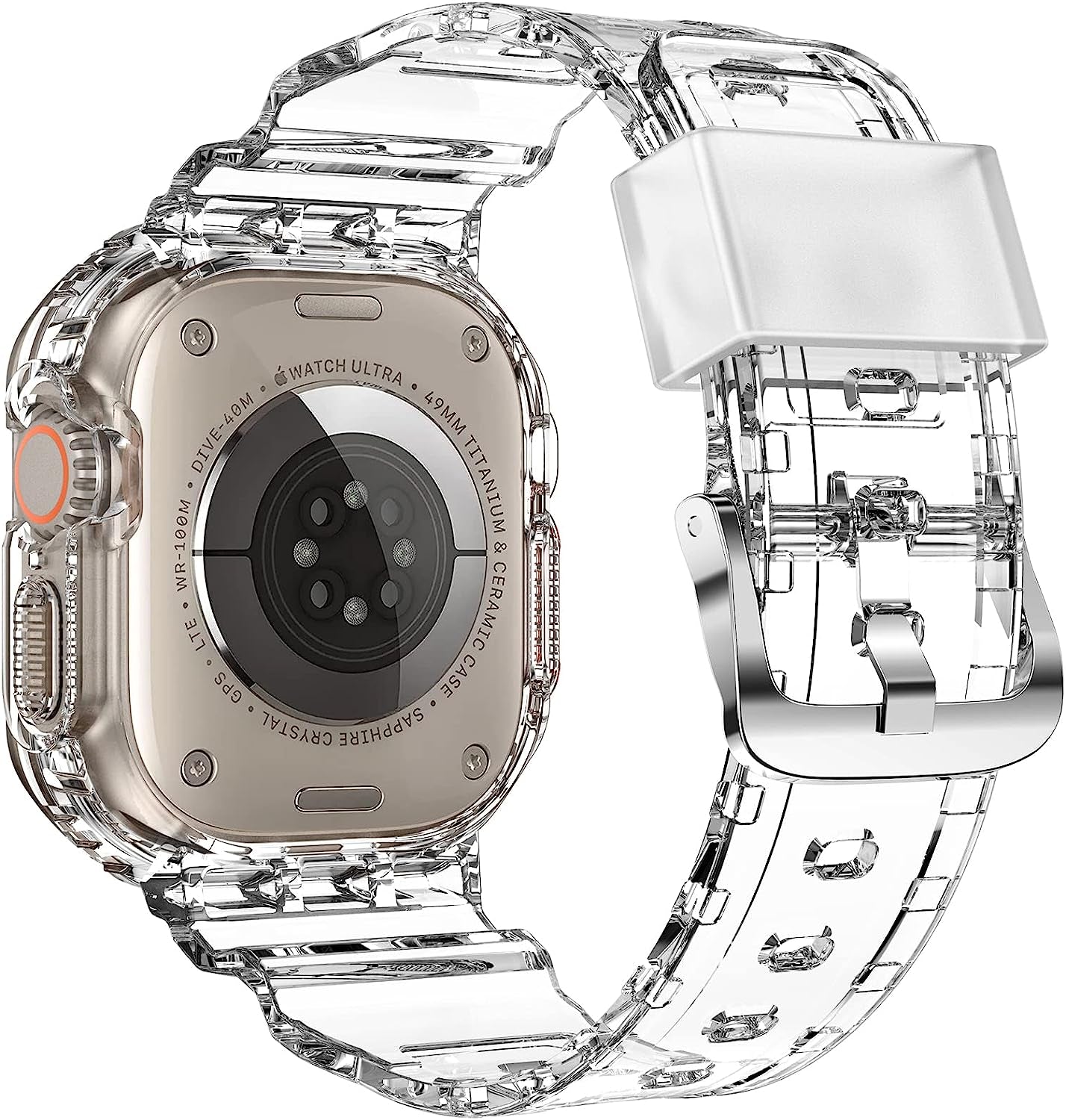 XYF Compatible for Crystal Clear Apple Watch Bands, 45Mm 44Mm 42Mm 41Mm 40Mm 38Mm 49Mm with Bumper Case for Men Women Jelly Sport Case and Band for Iwatch Ultra Series 8 7 SE/6 5 4 3 2 1  XYF   