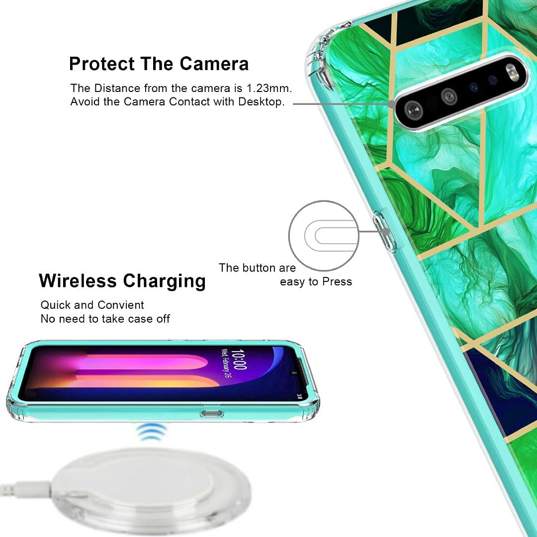Jeylly Case for LG V60 Thinq, Heavy Duty Shock-Absorption anti Scratch Non Slip Women Girls Marble Full Body Protective Case, Hard PC Soft TPU Hybrid Bumper Case for LG V60 6.8 Inch 2020 - Jade Green  Jeylly   