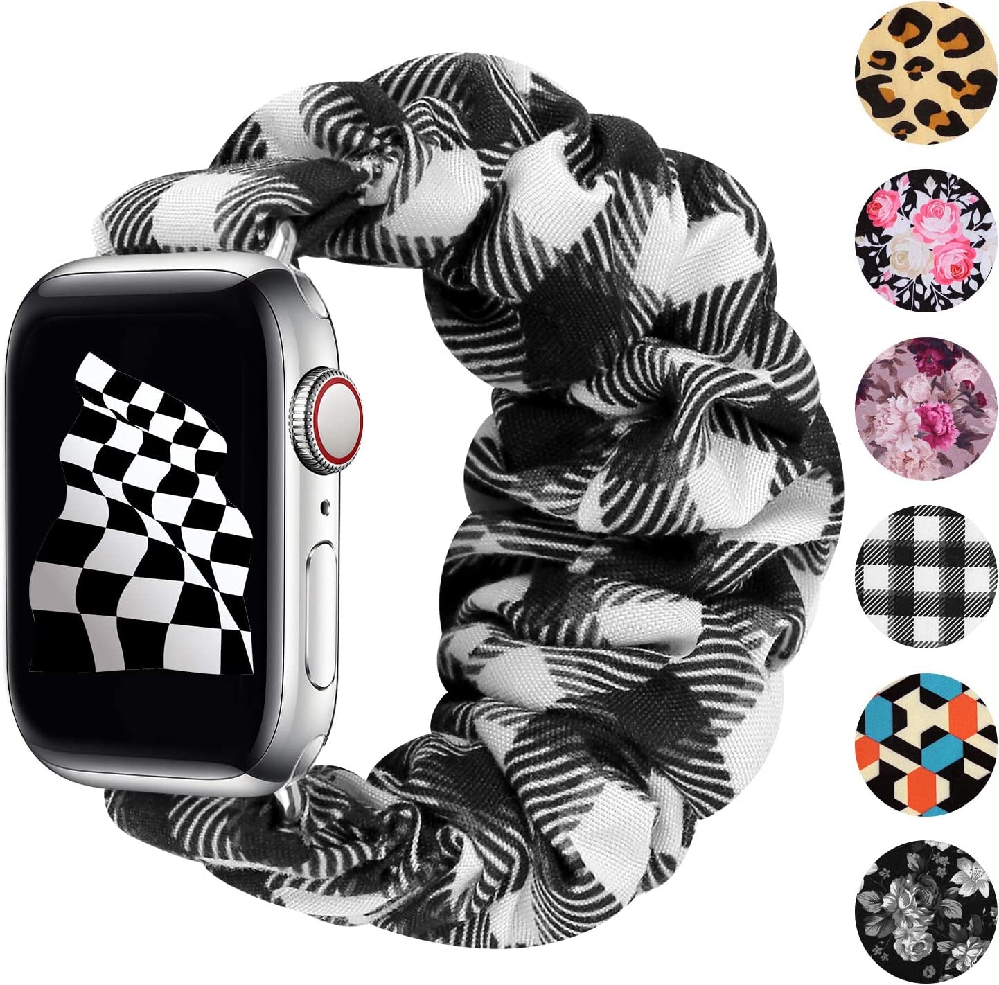 Greatfine Compatible for Apple Watch Band Scrunchie 38Mm 40Mm 41Mm 42Mm 44Mm 45Mm,Soft Elastic Scrunchie Watch Bands,With Iwatch Series 8 7 6 SE 5 4 3 2 1 Ultra,Replacement Wristband for Women(S/M)  HSELE K-Lattice 42mm/44mm/45mm-S/M 