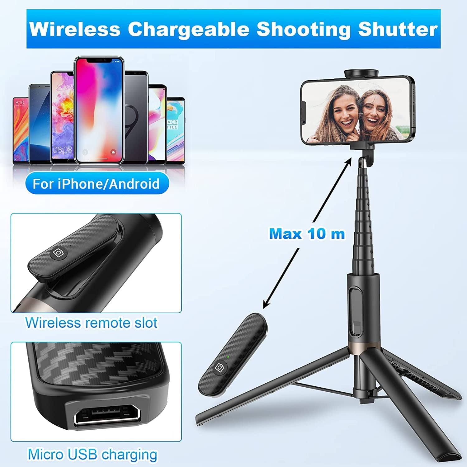 TONEOF 60" Cell Phone Selfie Stick Tripod,Smartphone Tripod Stand All-In-1 with Integrated Wireless Remote,Portable,Lightweight,Extendable Phone Tripod for 4''-7'' Iphone and Android (Black)  TONEOF   