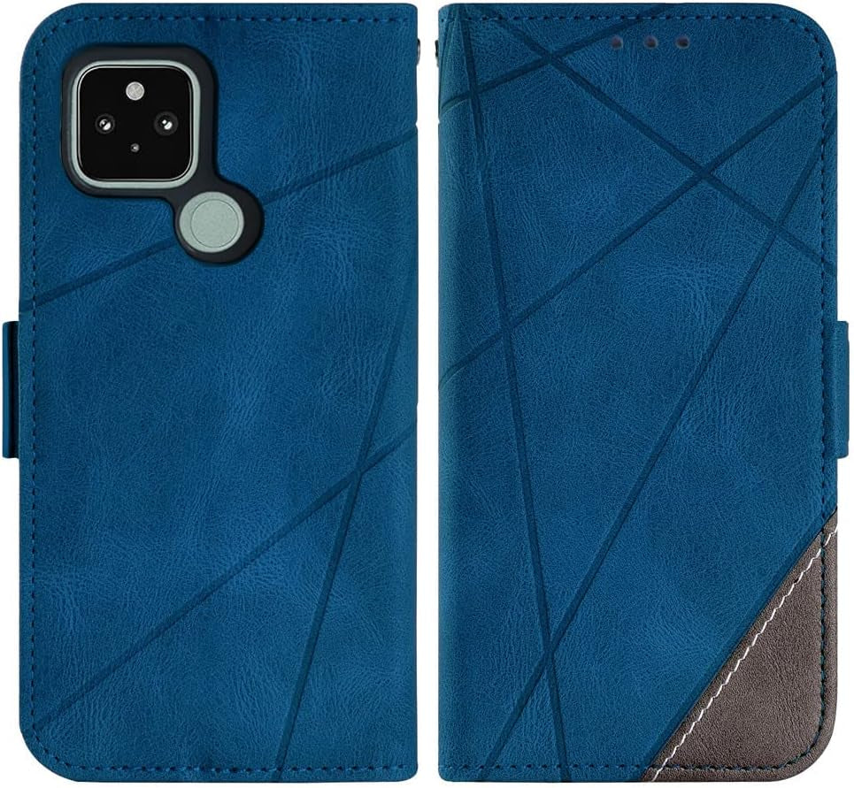 Asuwish Compatible with Google Pixel 5 Wallet Case and Tempered Glass Screen Protector Leather TPU Flip Cover Card Holder Stand Cell Accessories Phone Cases for Pixel5 5G Pixle Five G5 Women Men Blue  Asuwish   